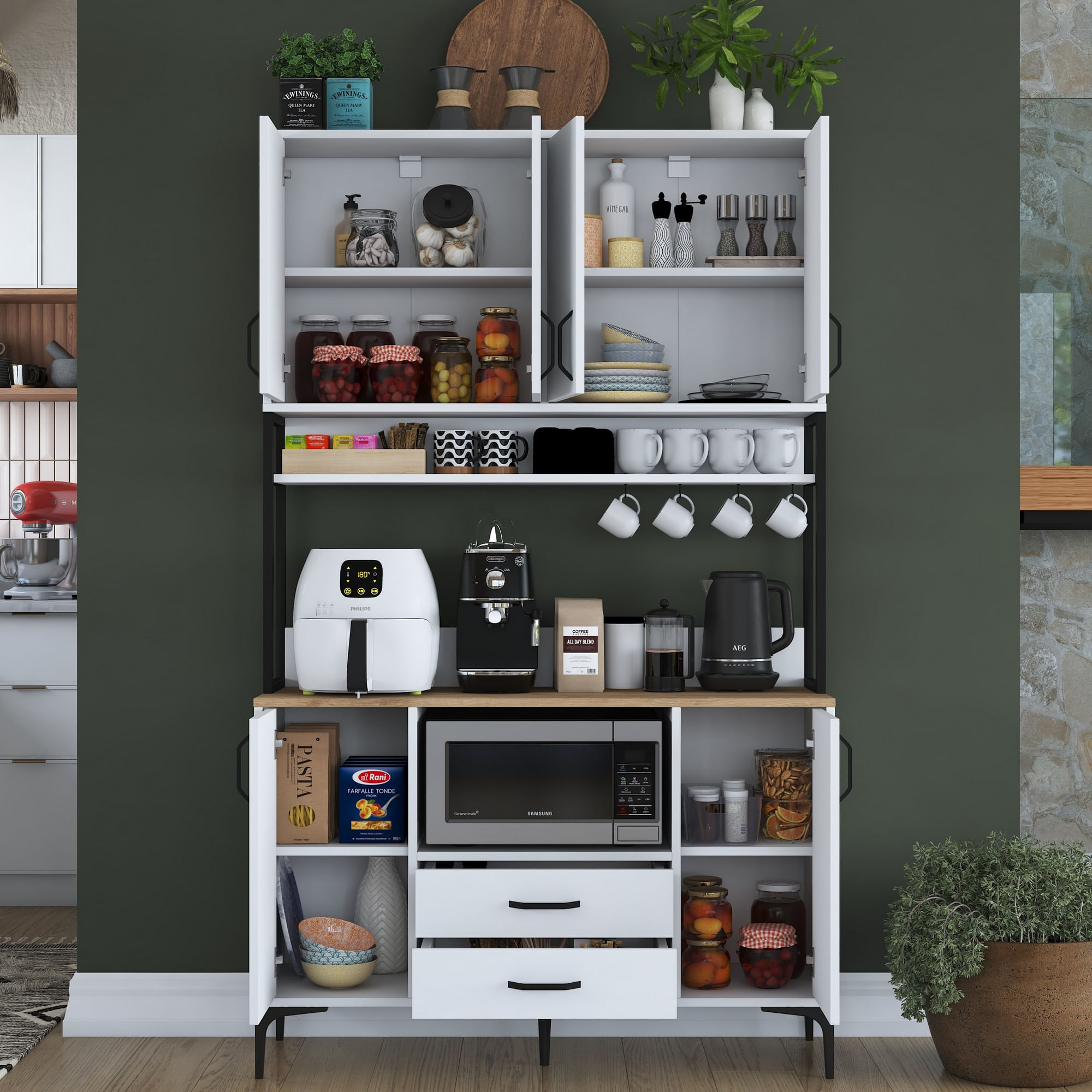 Dulap multifunctional, Hanah Home, PAL melaminat, alb si nuc, 120x38x198.6 cm — imaginea 2
