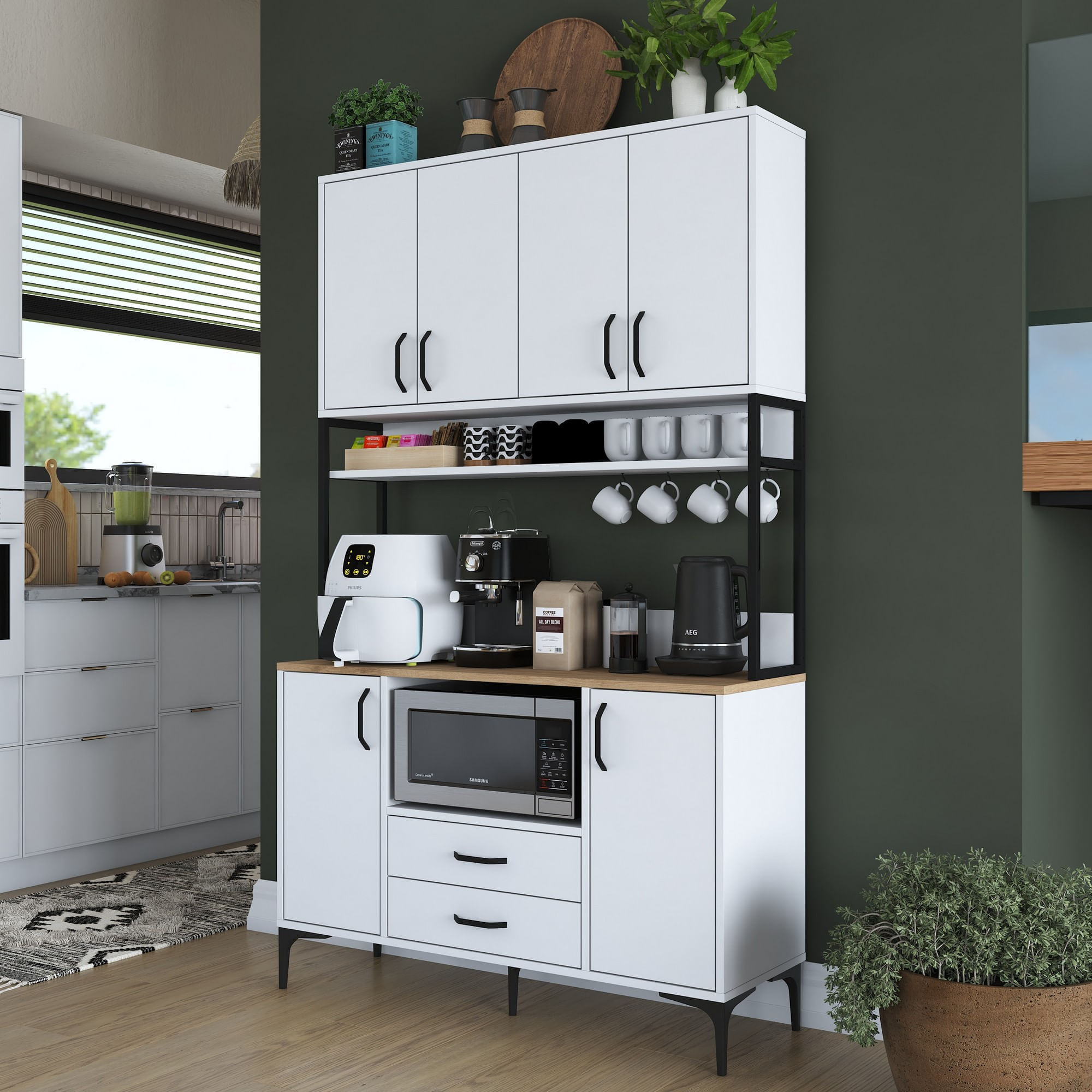 Dulap multifunctional, Hanah Home, PAL melaminat, alb si nuc, 120x38x198.6 cm — imaginea 3