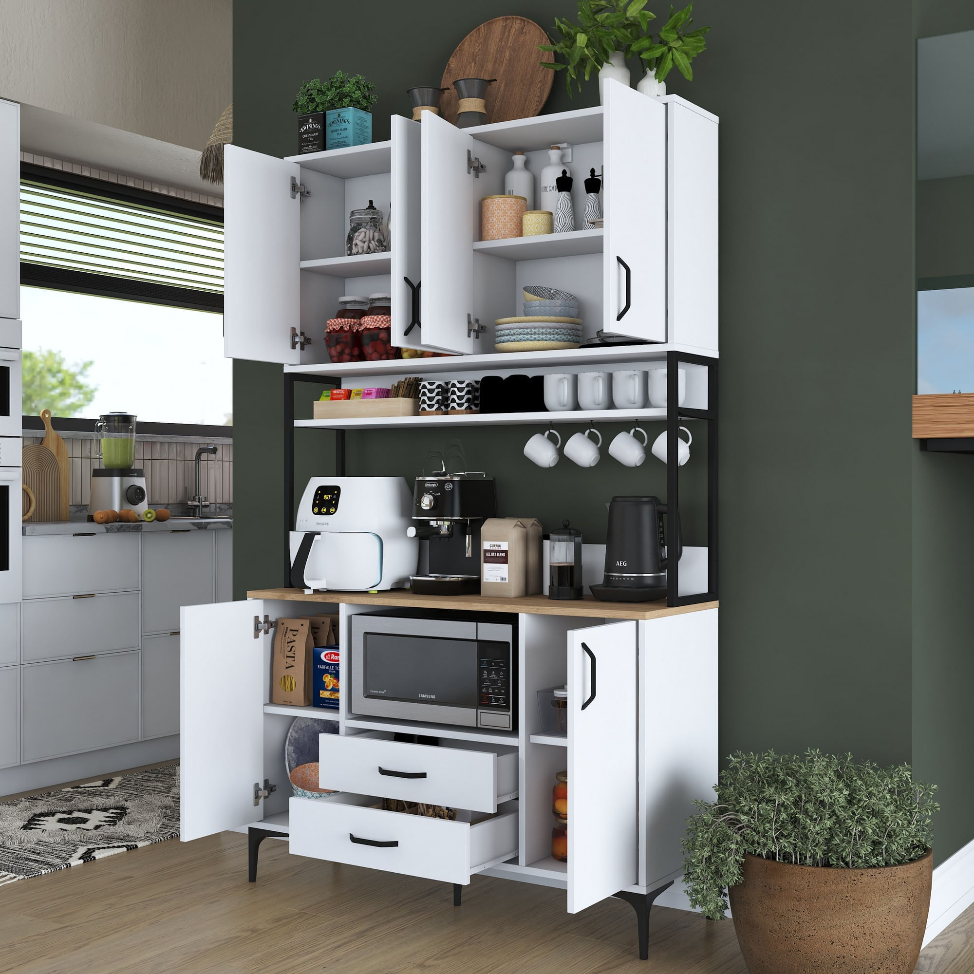 Dulap multifunctional, Hanah Home, PAL melaminat, alb si nuc, 120x38x198.6 cm — imaginea 4