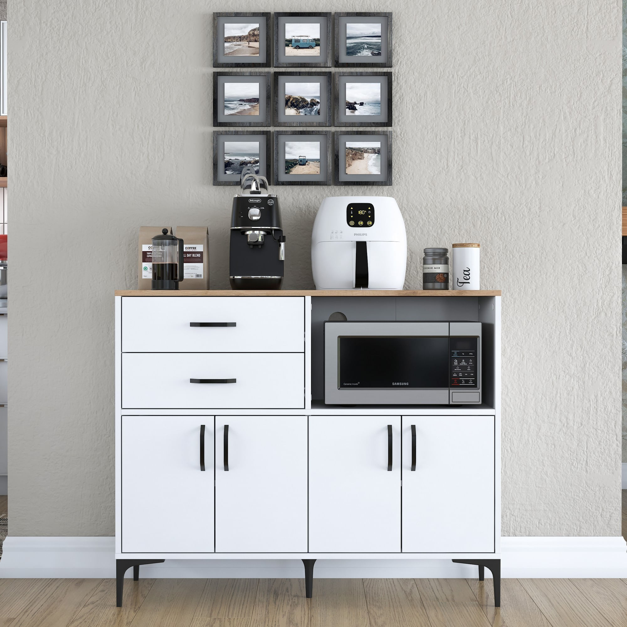 Dulap multifunctional, Hanah Home, PAL melaminat, alb si nuc, 120x40x98.6 cm — imaginea 3
