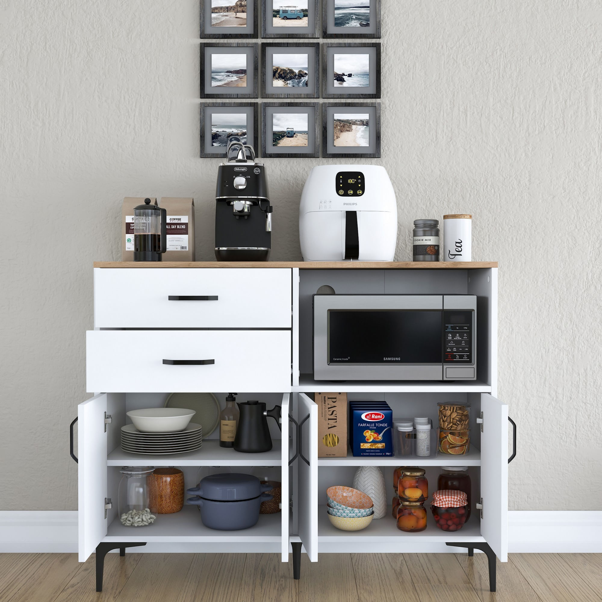 Dulap multifunctional, Hanah Home, PAL melaminat, alb si nuc, 120x40x98.6 cm — imaginea 4