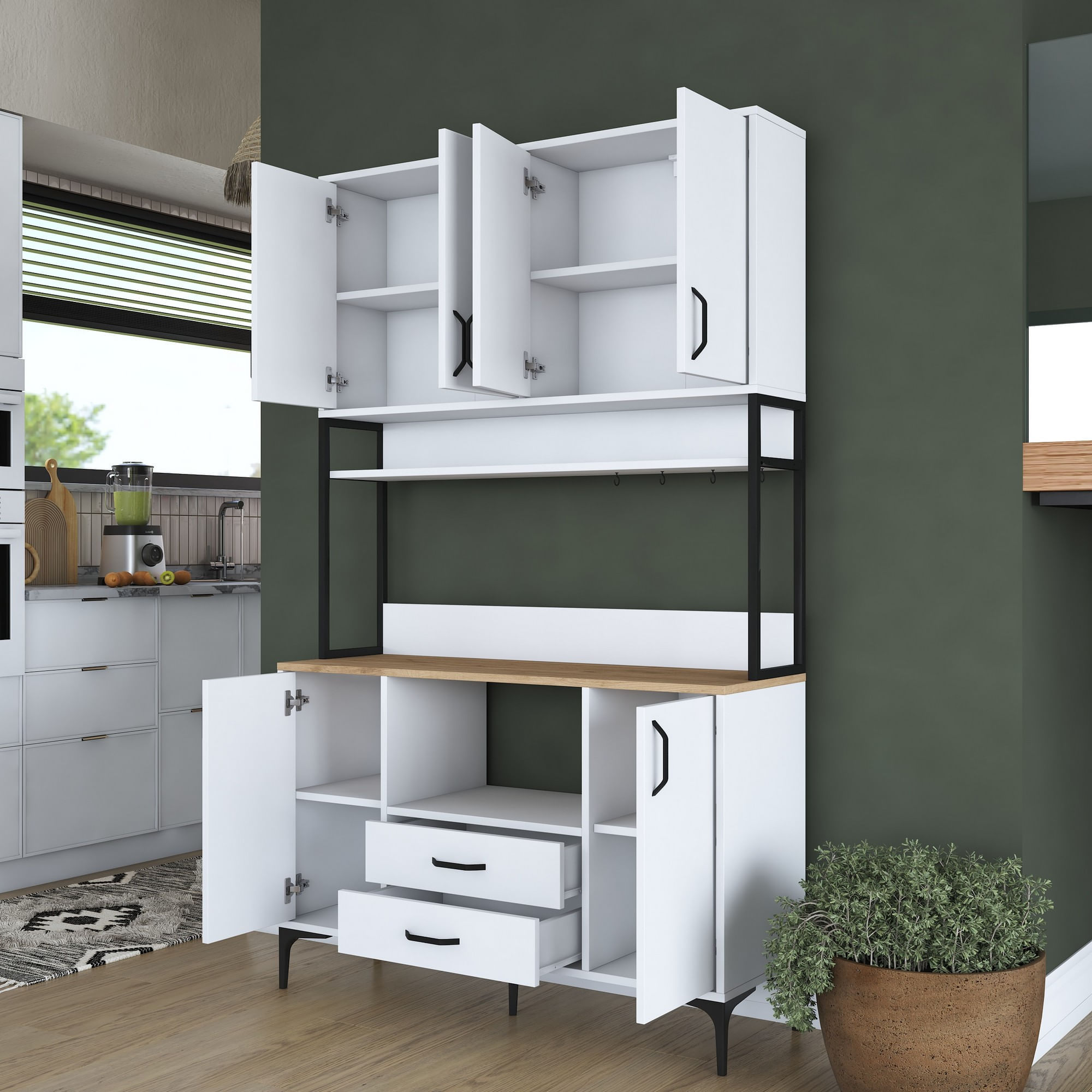 Dulap multifunctional, Hanah Home, PAL melaminat, alb si nuc, 120x38x198.6 cm — imaginea 5