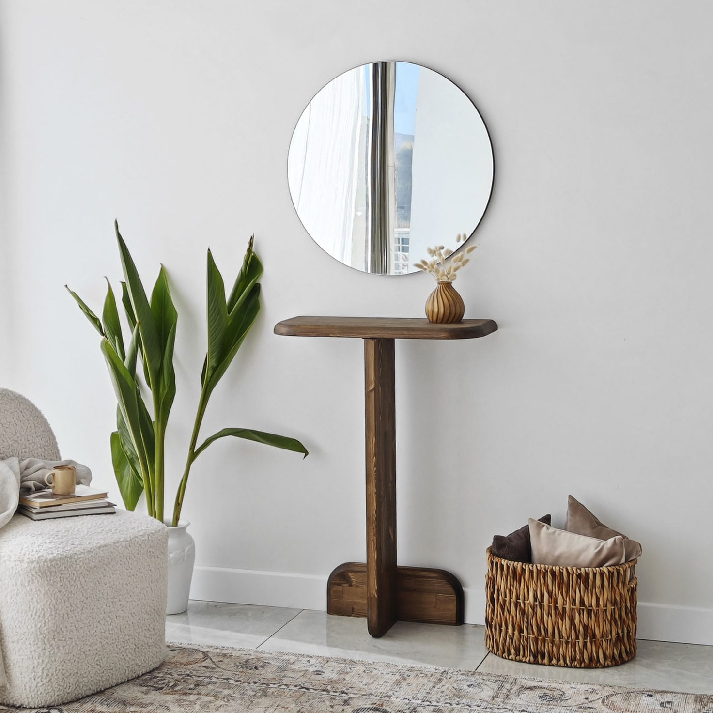 Consola, Hanah Home, lemn masiv, nuc, 80x25x85 cm — imaginea 3
