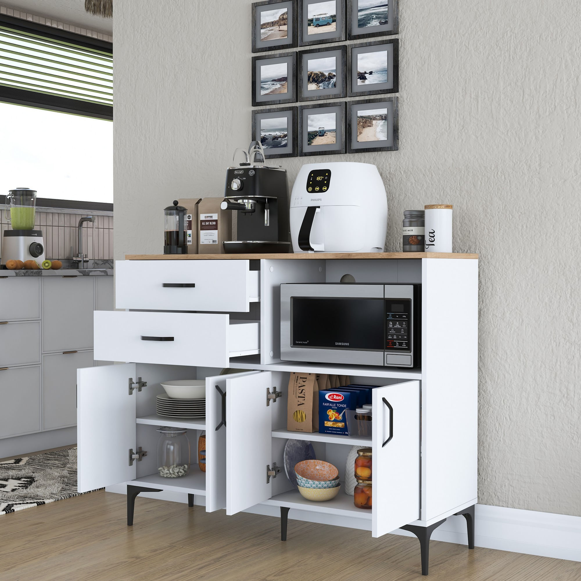 Dulap multifunctional, Hanah Home, PAL melaminat, alb si nuc, 120x40x98.6 cm — imaginea 5