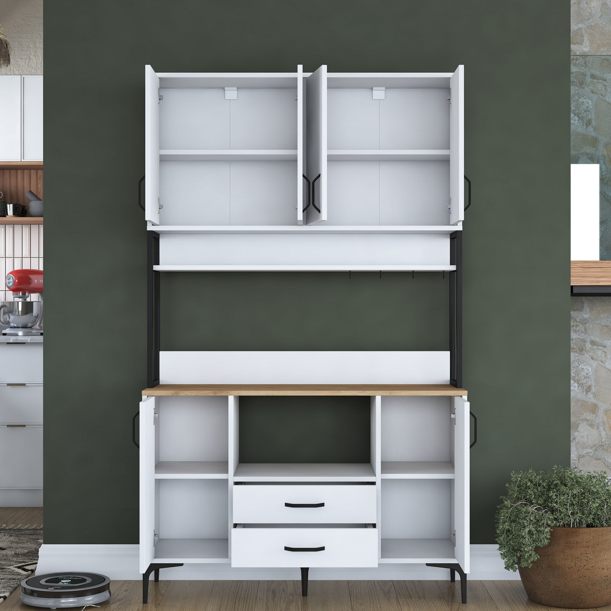 Dulap multifunctional, Hanah Home, PAL melaminat, alb si nuc, 120x38x198.6 cm — imaginea 6