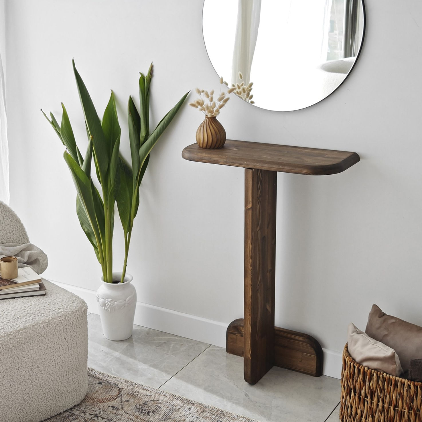 Consola, Hanah Home, lemn masiv, nuc, 80x25x85 cm — imaginea 4