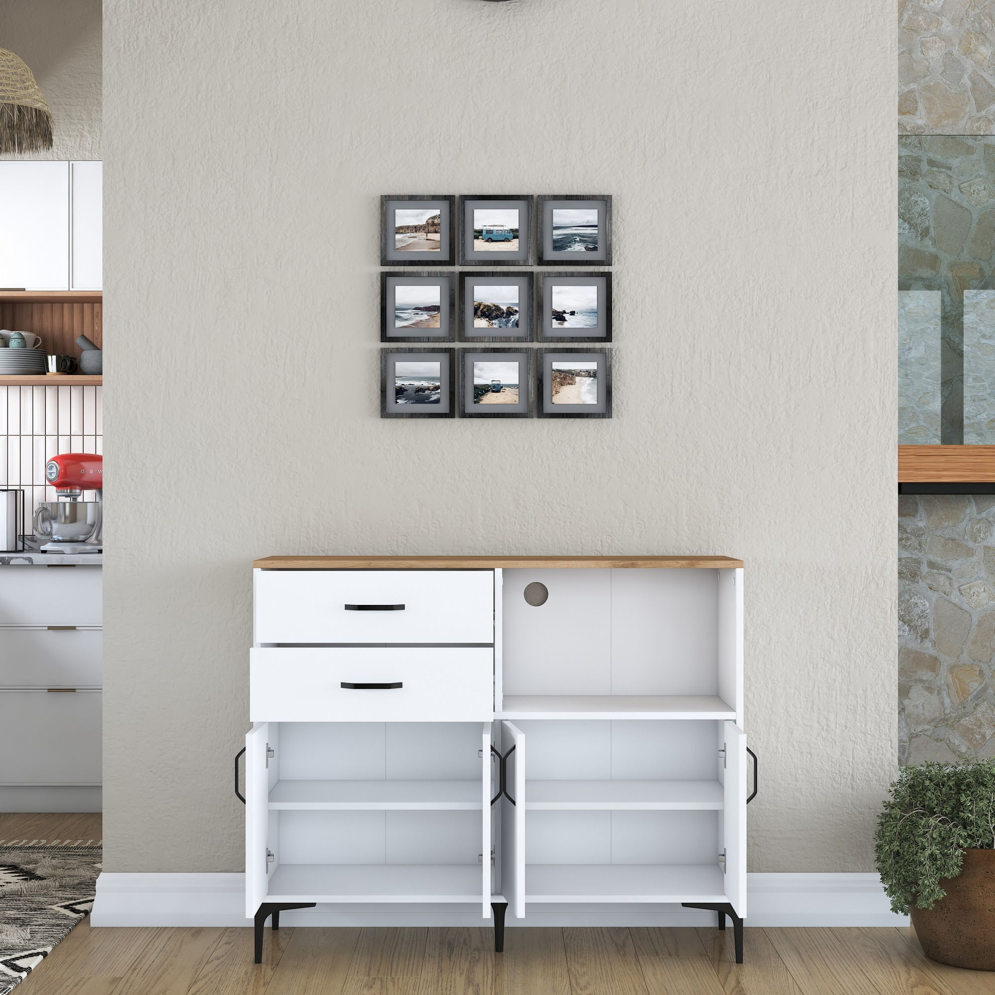 Dulap multifunctional, Hanah Home, PAL melaminat, alb si nuc, 120x40x98.6 cm — imaginea 6