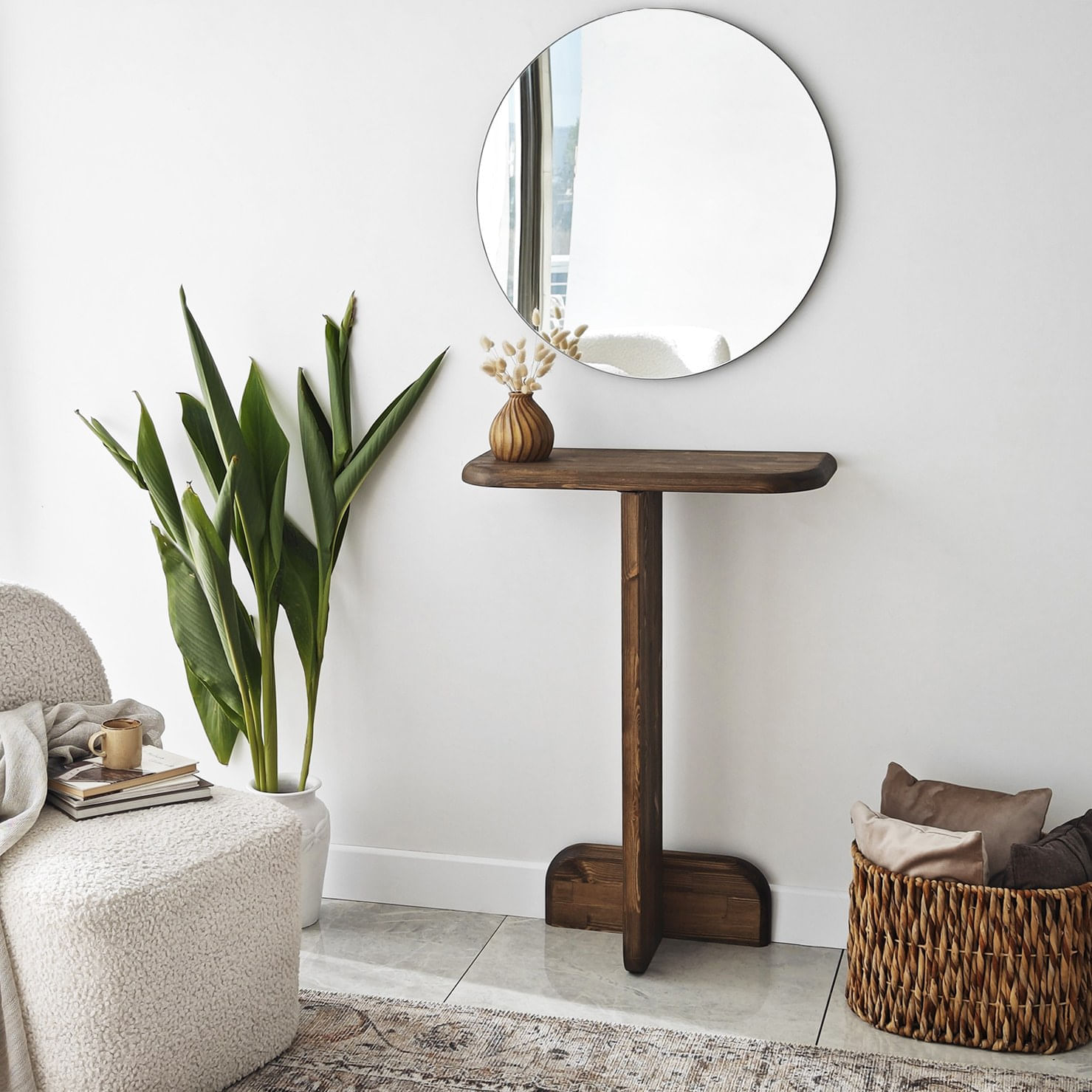 Consola, Hanah Home, lemn masiv, nuc, 80x25x85 cm — imaginea 5