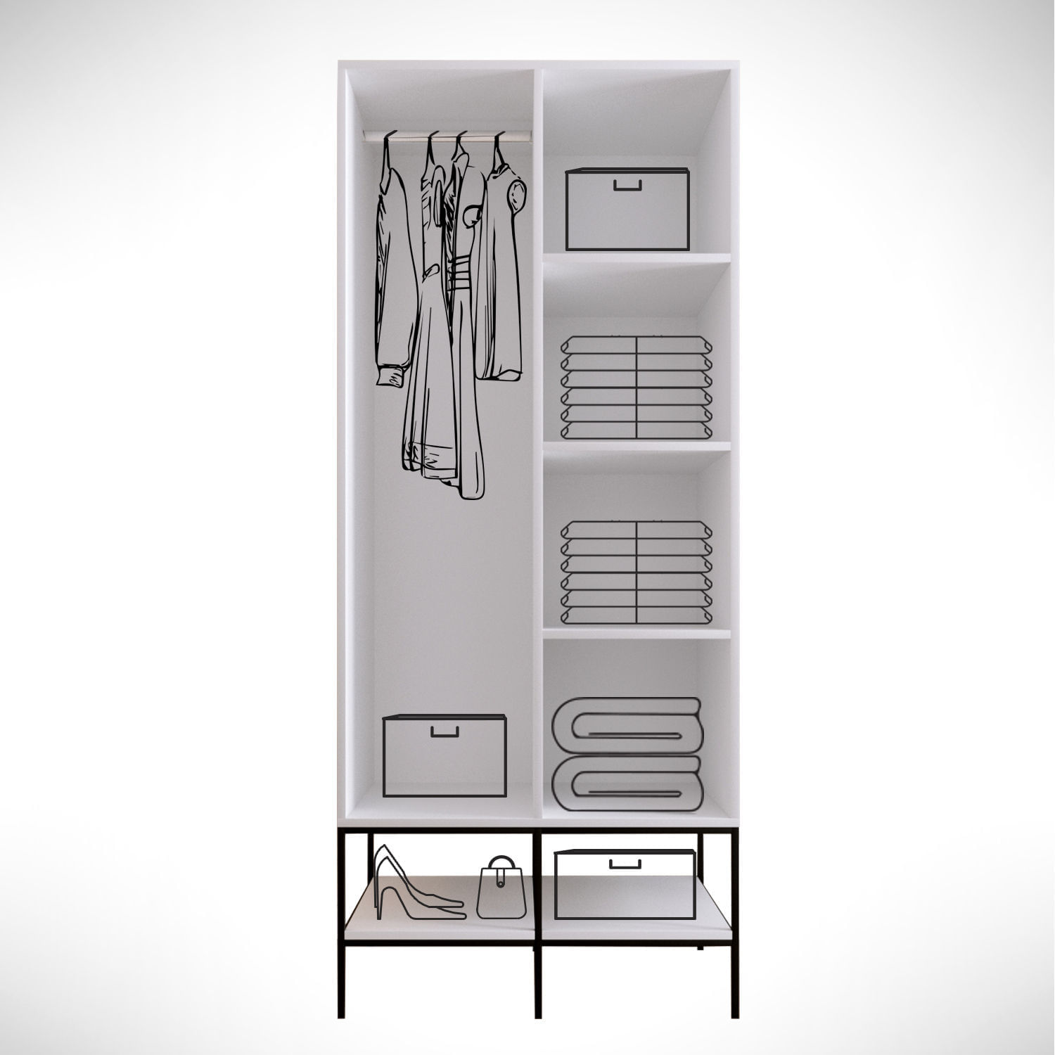 Sifonier, Hanah Home, pal melaminat, alb negru auriu, 84x50x200 cm — imaginea 2