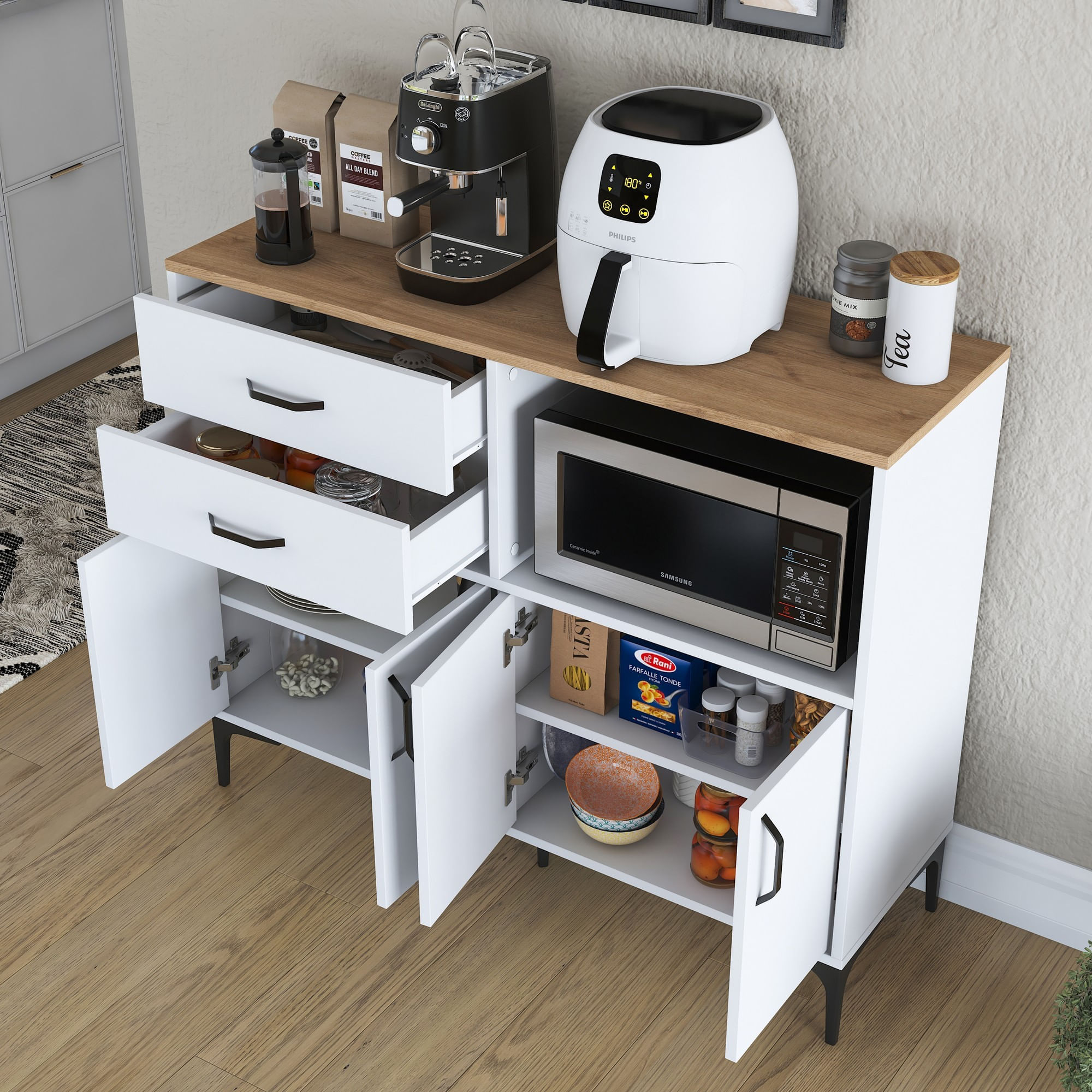 Dulap multifunctional, Hanah Home, PAL melaminat, alb si nuc, 120x40x98.6 cm — imaginea 7