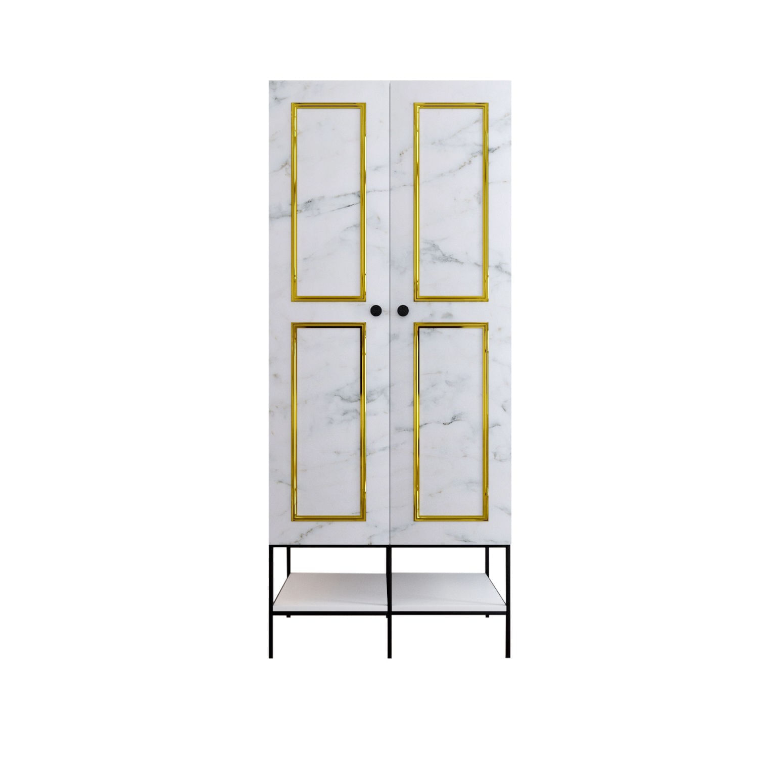 Sifonier, Hanah Home, pal melaminat, alb negru auriu, 84x50x200 cm — imaginea 3