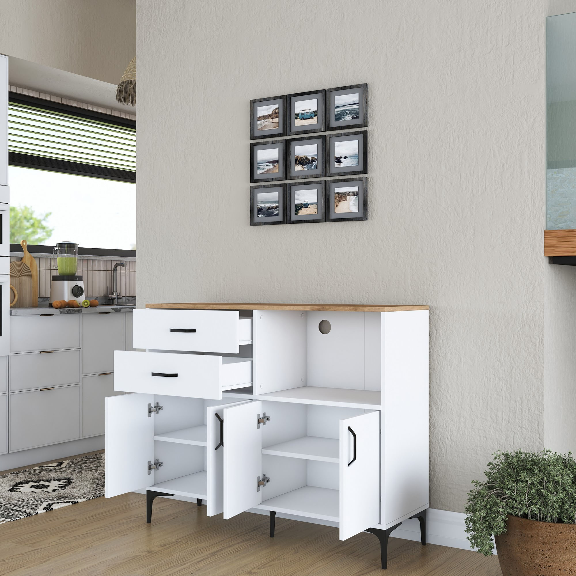 Dulap multifunctional, Hanah Home, PAL melaminat, alb si nuc, 120x40x98.6 cm — imaginea 8