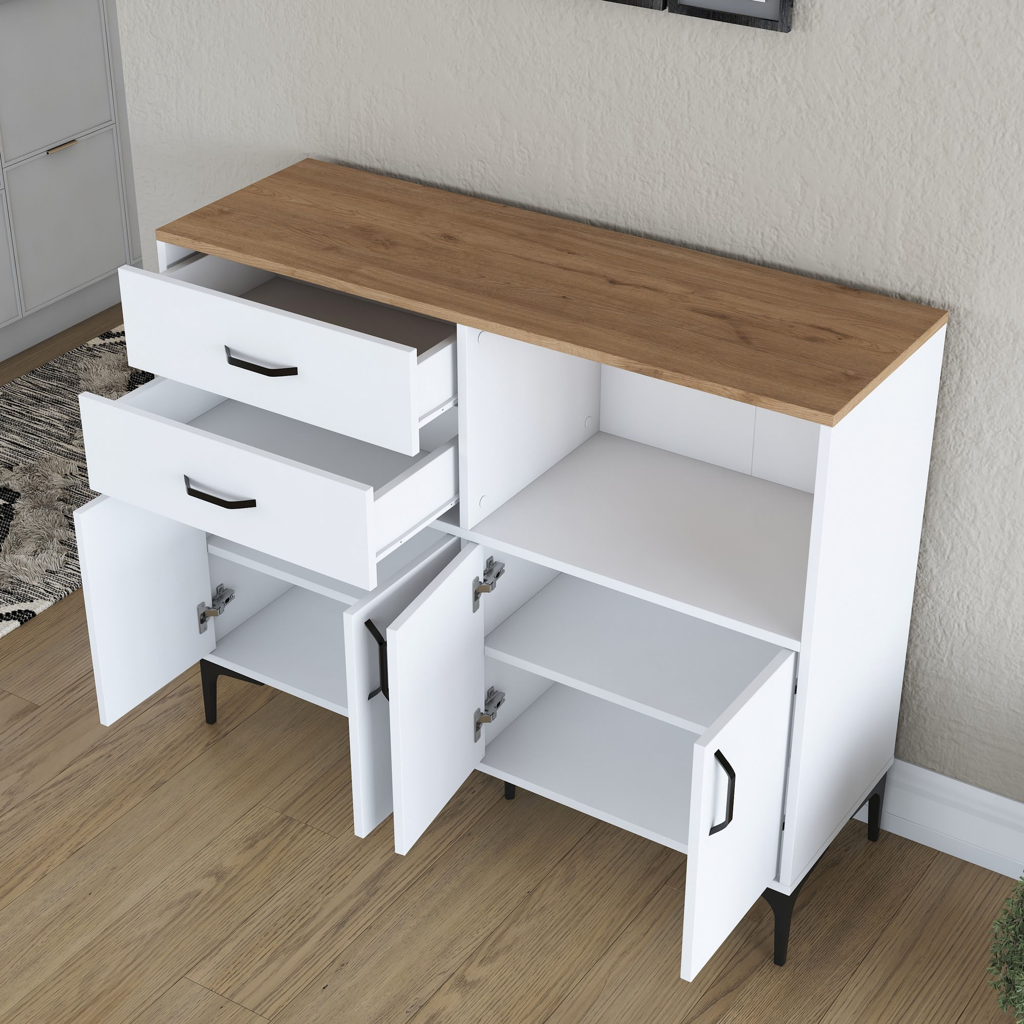 Dulap multifunctional, Hanah Home, PAL melaminat, alb si nuc, 120x40x98.6 cm — imaginea 9