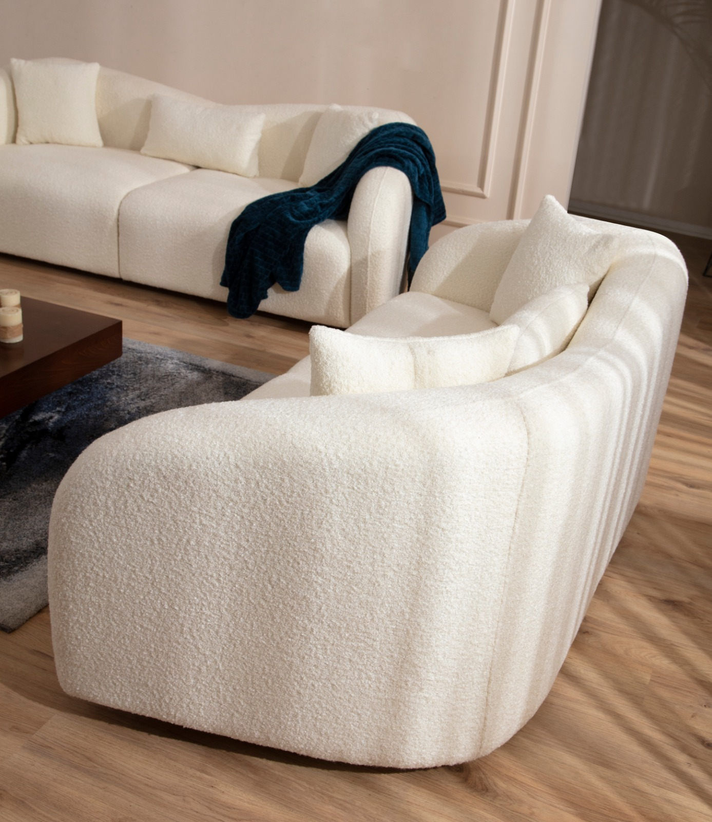 Canapea 3 locuri, Hanah Home, lemn fag si pal, crem, 236x91x76 cm — imaginea 7