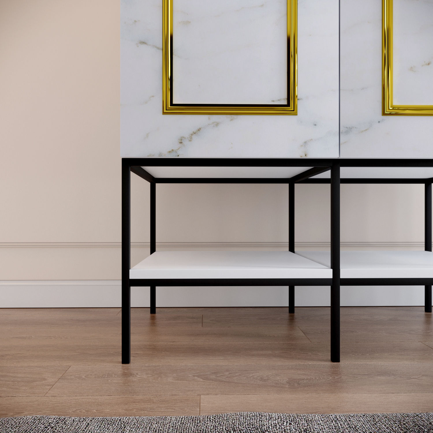 Sifonier, Hanah Home, pal melaminat, alb negru auriu, 84x50x200 cm — imaginea 5