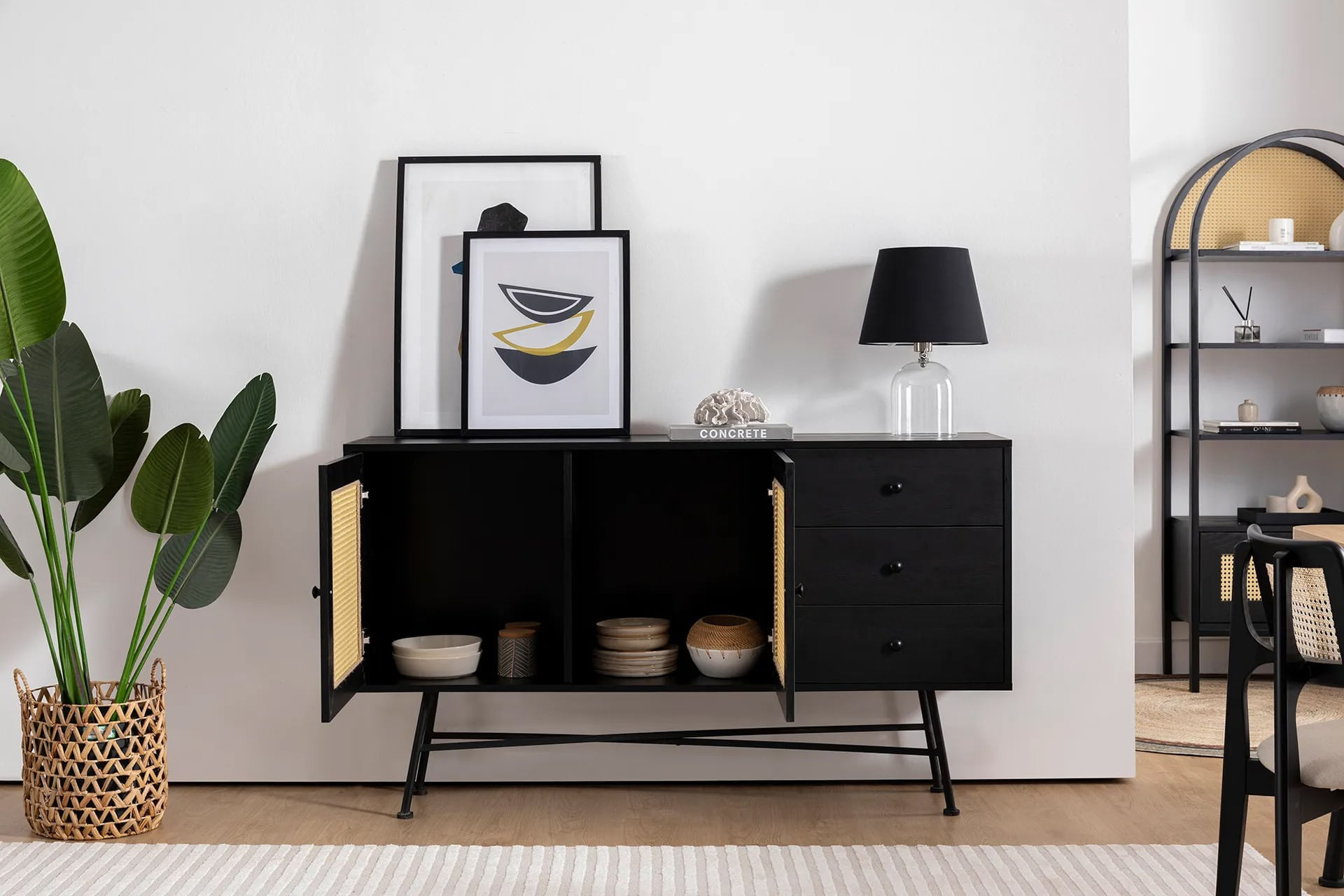 Consola, Hanah Home, pal melaminat, negru, 160x40x90 cm — imaginea 4