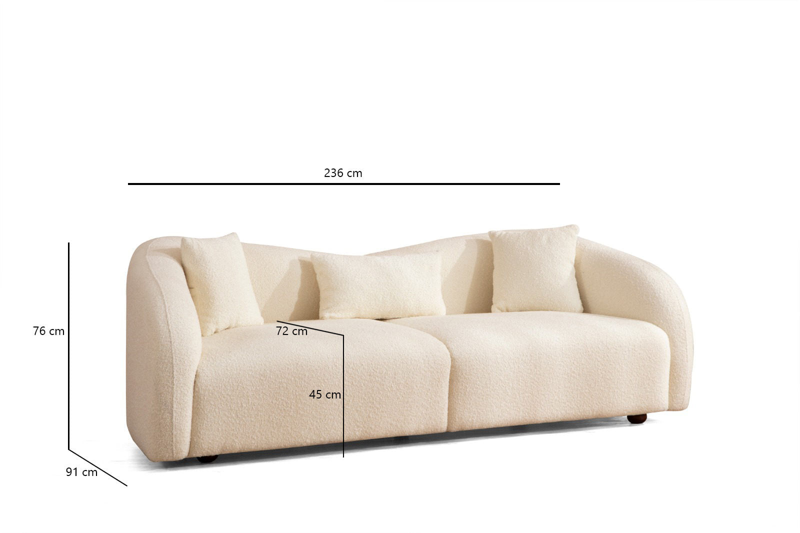Canapea 3 locuri, Hanah Home, lemn fag si pal, crem, 236x91x76 cm — imaginea 10