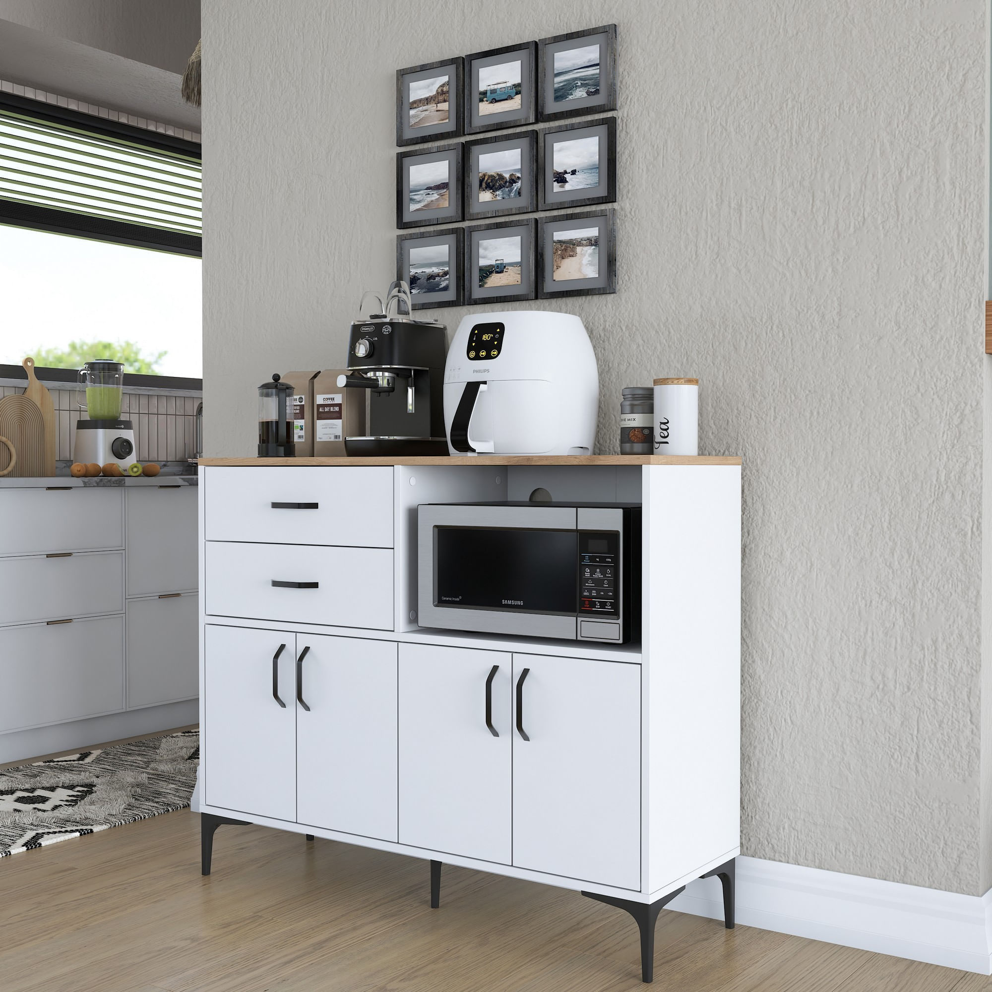 Dulap multifunctional, Hanah Home, PAL melaminat, alb si nuc, 120x40x98.6 cm — imaginea 13