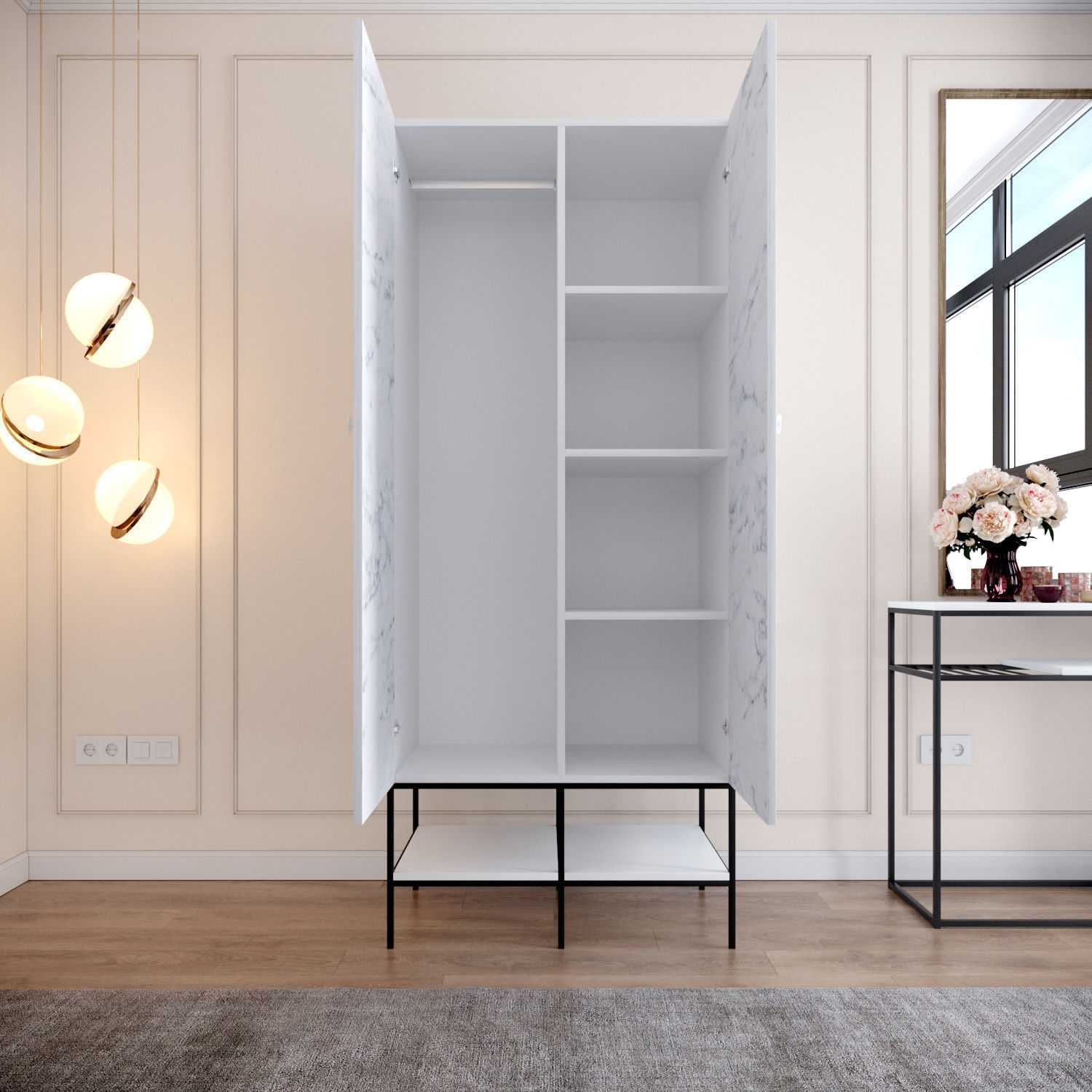 Sifonier, Hanah Home, pal melaminat, alb negru auriu, 84x50x200 cm — imaginea 10