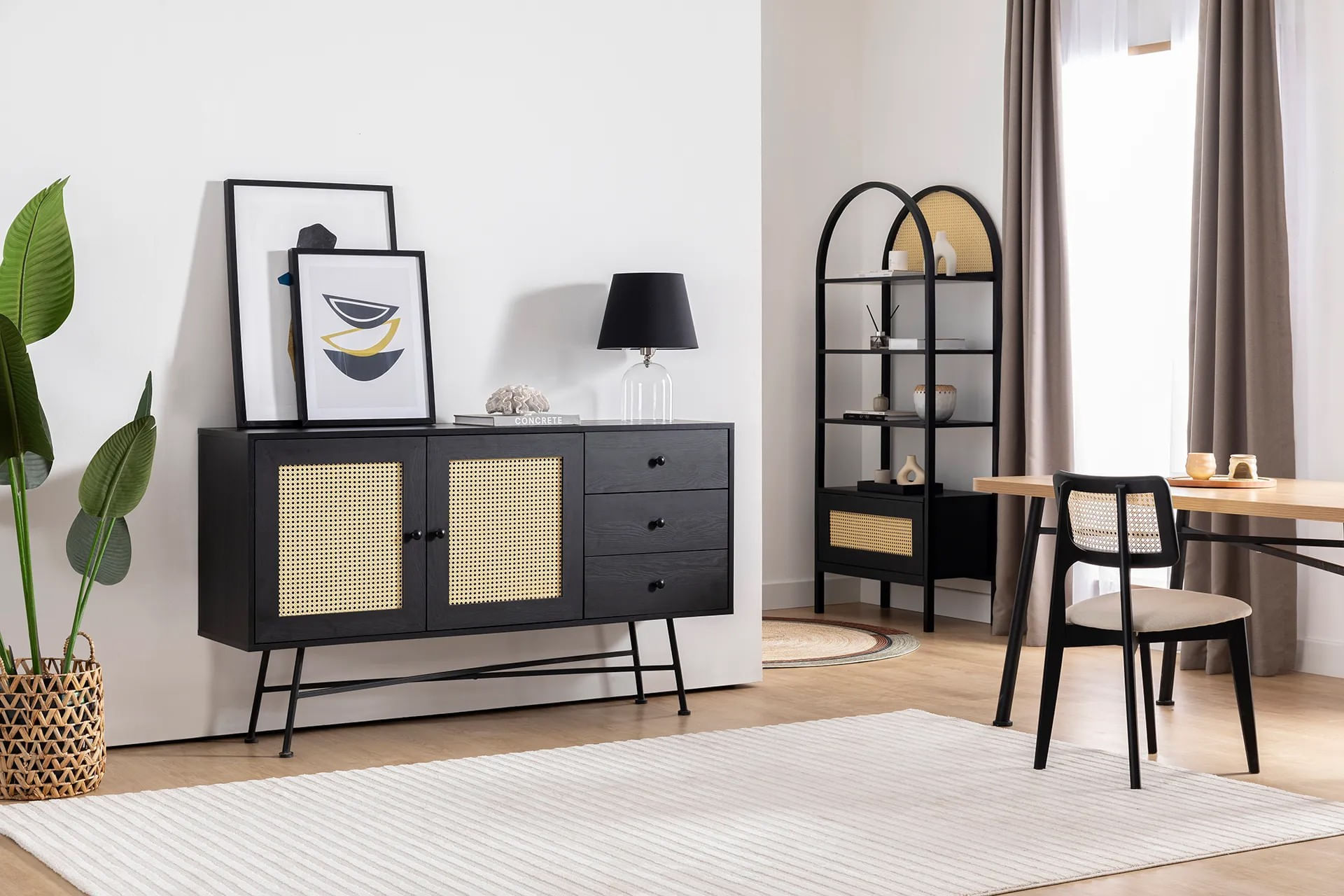 Consola, Hanah Home, pal melaminat, negru, 160x40x90 cm — imaginea 8