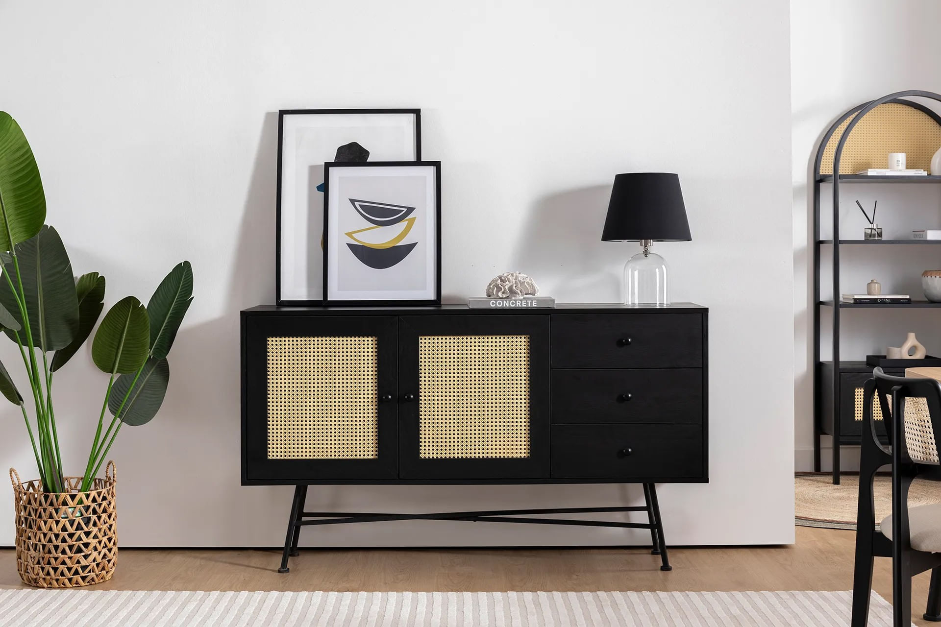 Consola, Hanah Home, pal melaminat, negru, 160x40x90 cm — imaginea 9