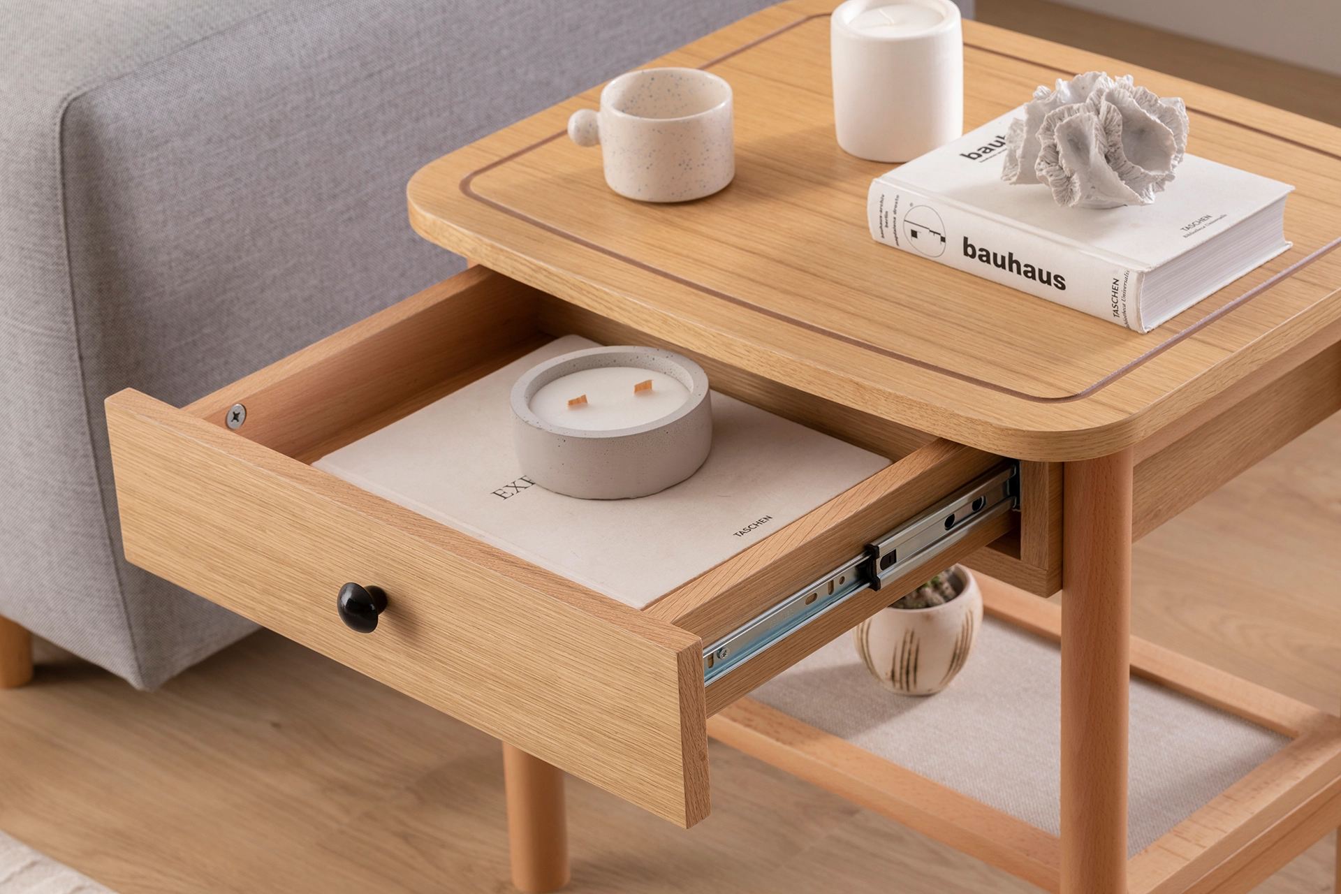 Noptiera, Hanah Home, mdf, natural lemn, 55x45x55 cm — imaginea 7
