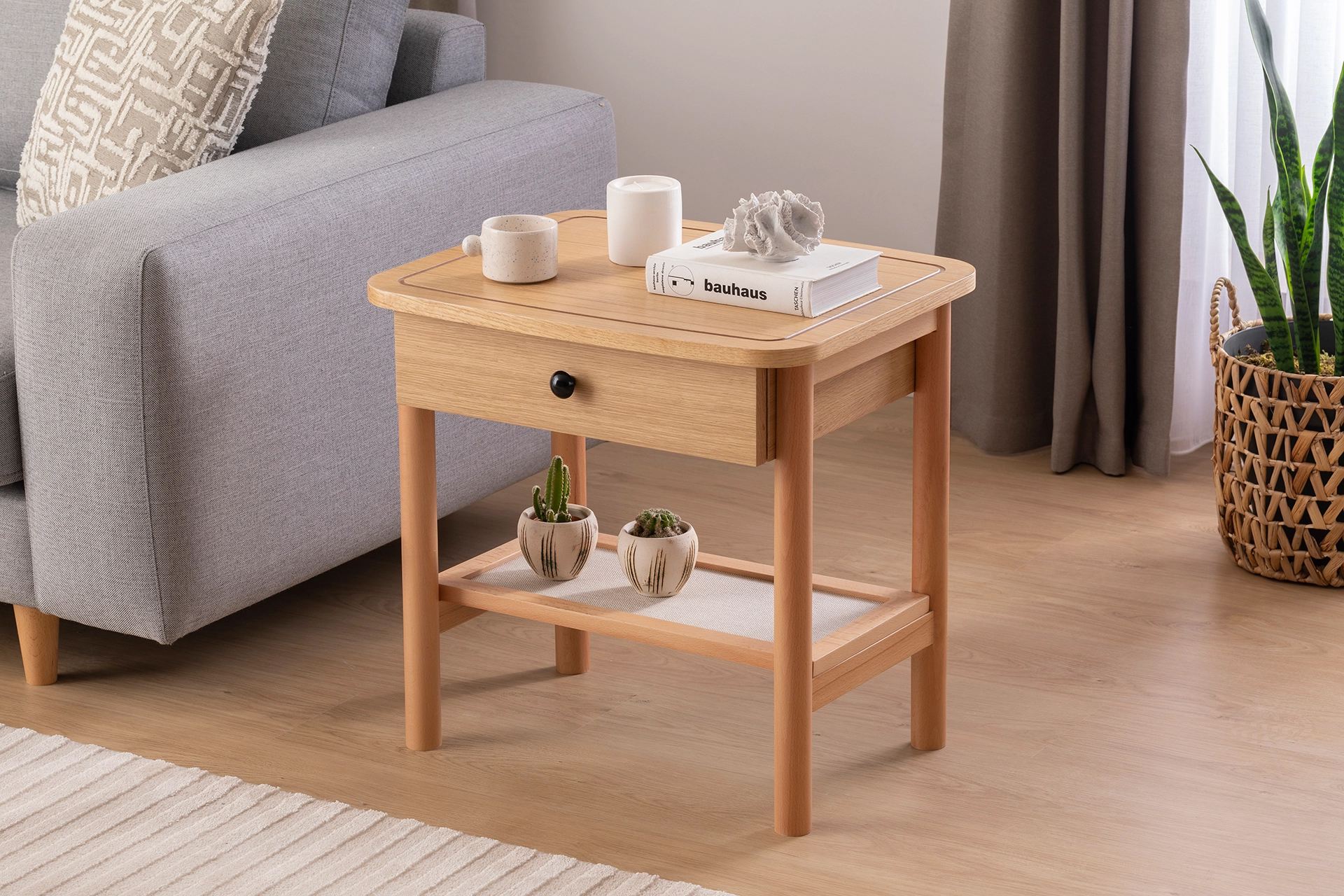 Noptiera, Hanah Home, mdf, natural lemn, 55x45x55 cm — imaginea 8