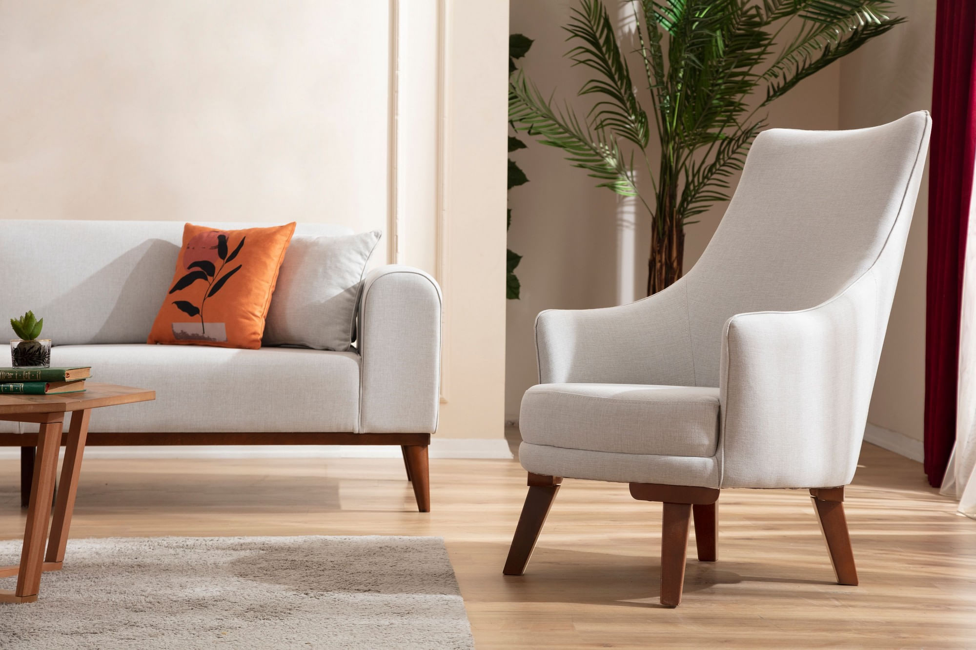 Canapea extensibila, Atelier Del Sofa, lemn de fag, crem, 222x90x80 cm — imaginea 6