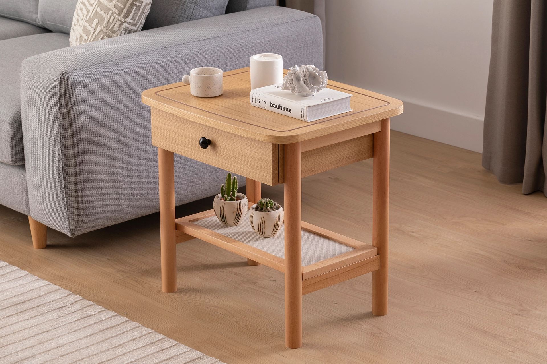 Noptiera, Hanah Home, mdf, natural lemn, 55x45x55 cm — imaginea 9