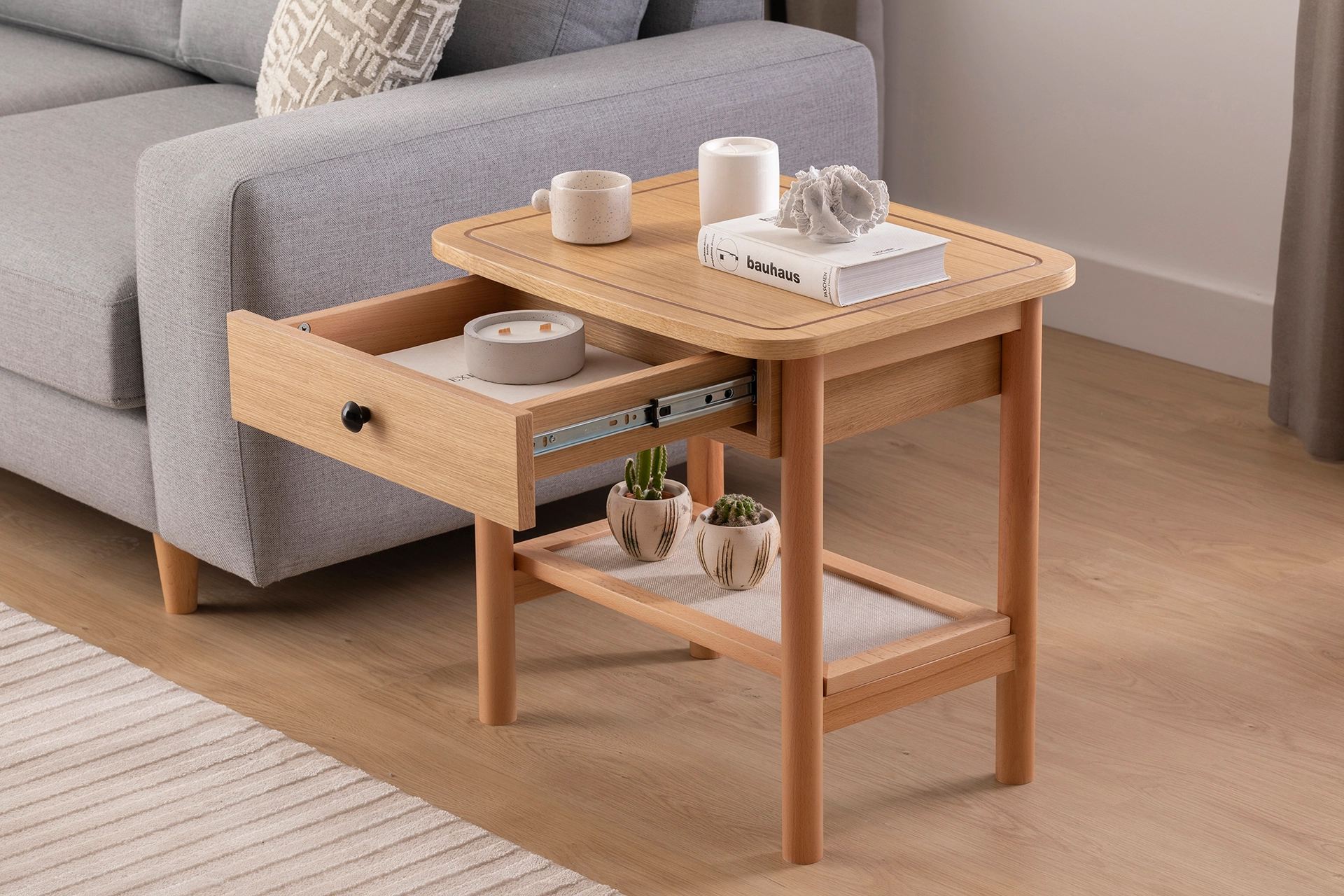 Noptiera, Hanah Home, mdf, natural lemn, 55x45x55 cm — imaginea 10