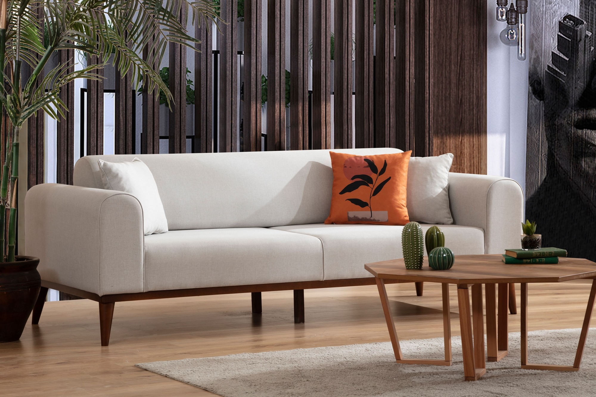 Canapea extensibila, Atelier Del Sofa, lemn de fag, crem, 222x90x80 cm — imaginea 8
