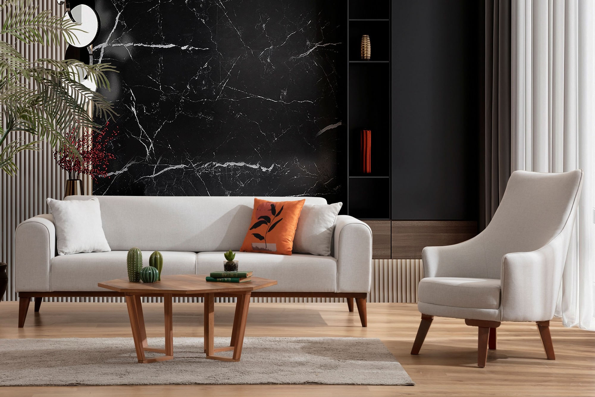 Canapea extensibila, Atelier Del Sofa, lemn de fag, crem, 222x90x80 cm — imaginea 9