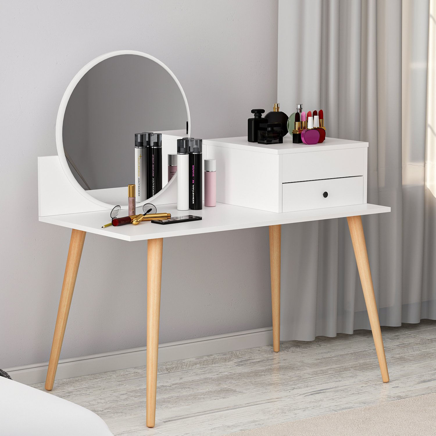 Masa de machiaj, Hanah Home, panou de particule melaminat, alb, 120x60x96 cm — imaginea 4