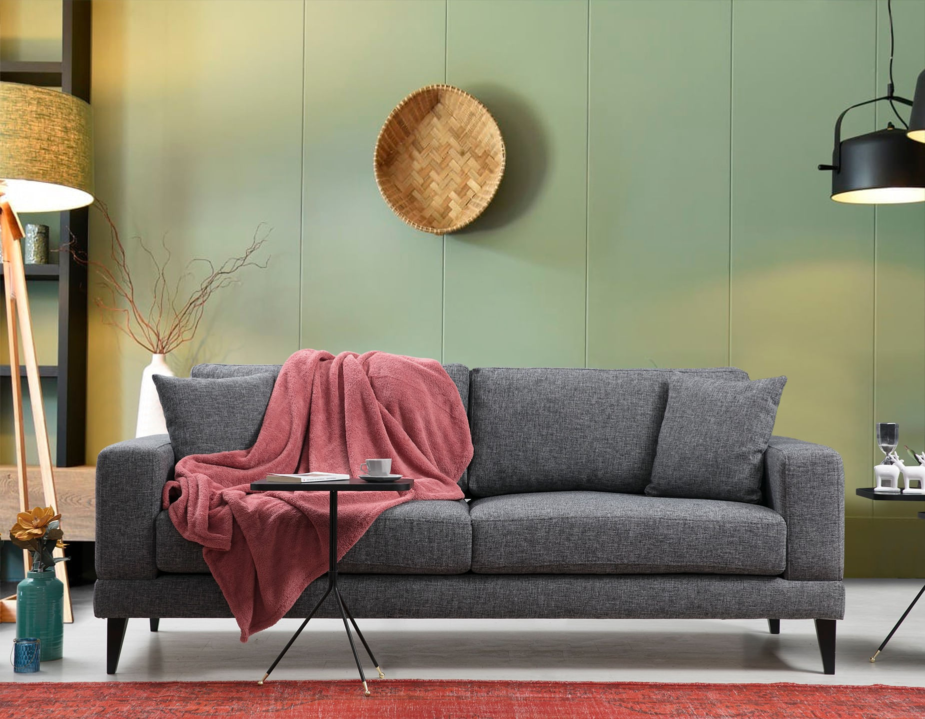 Canapea extensibila 3 locuri, Hanah Home, cadru lemn fag si PAL, gri inchis, 210x90x85 cm — imaginea 7