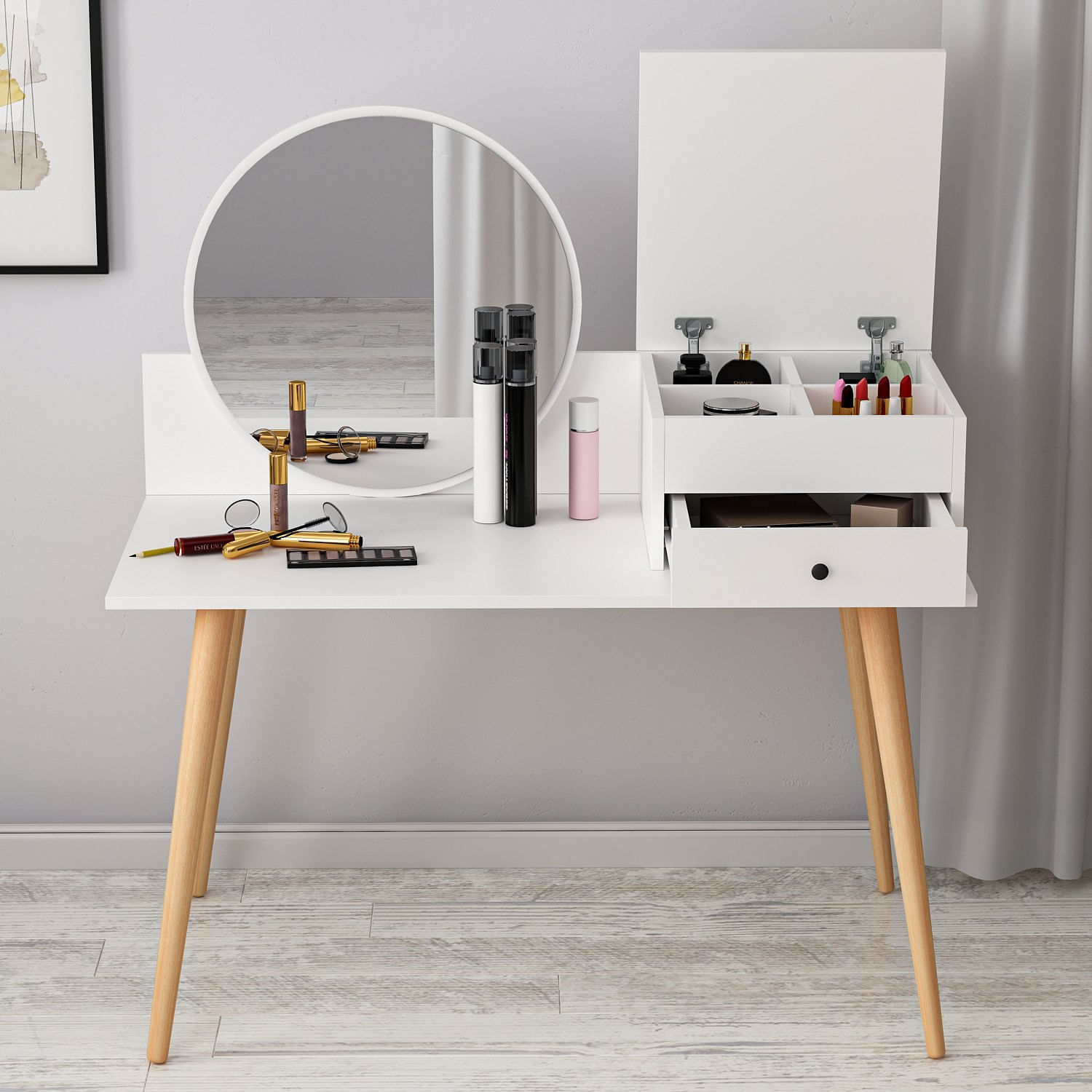 Masa de machiaj, Hanah Home, panou de particule melaminat, alb, 120x60x96 cm — imaginea 7