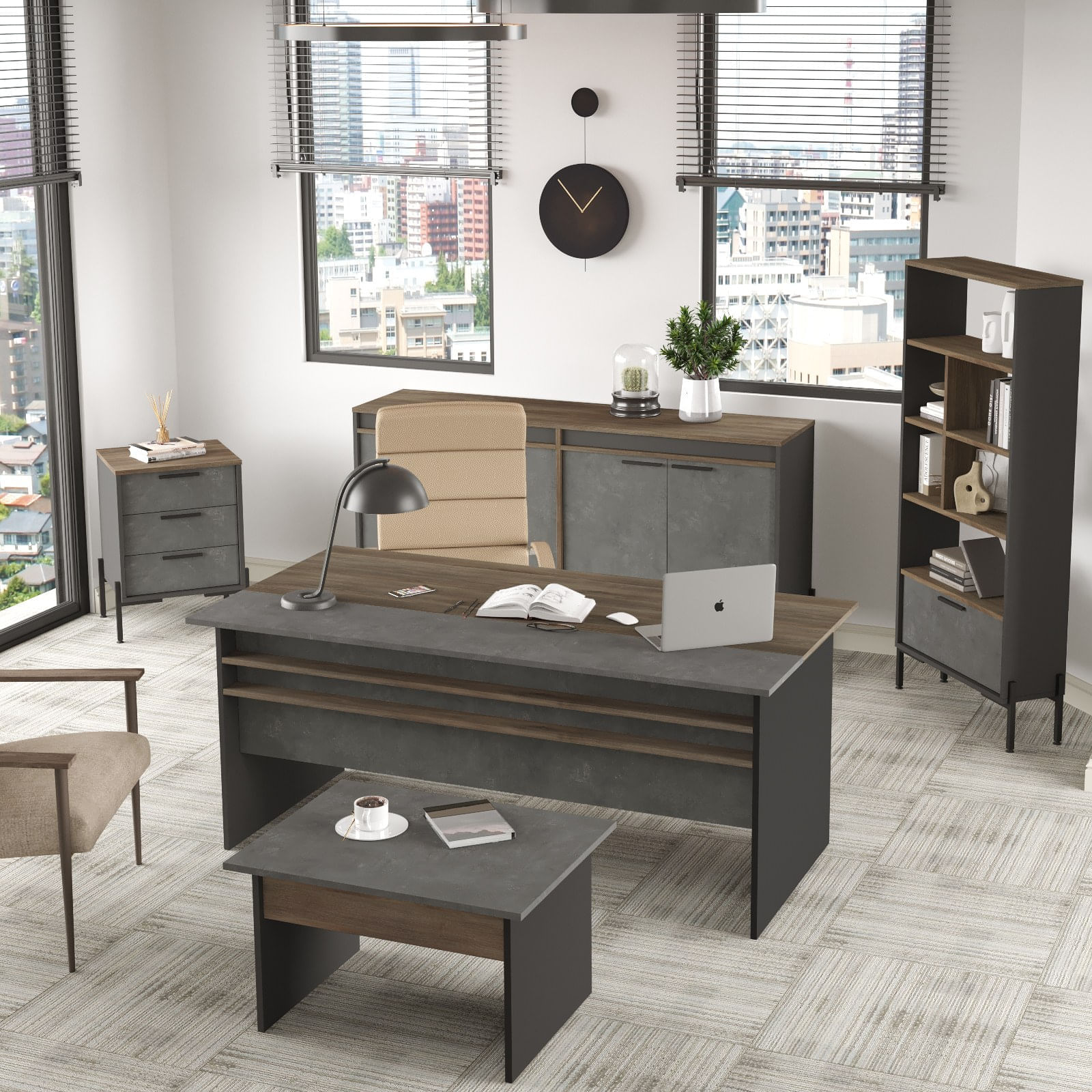 Set mobilier birou, Hanah Home, pal melaminat, argintiu antracit — imaginea 2