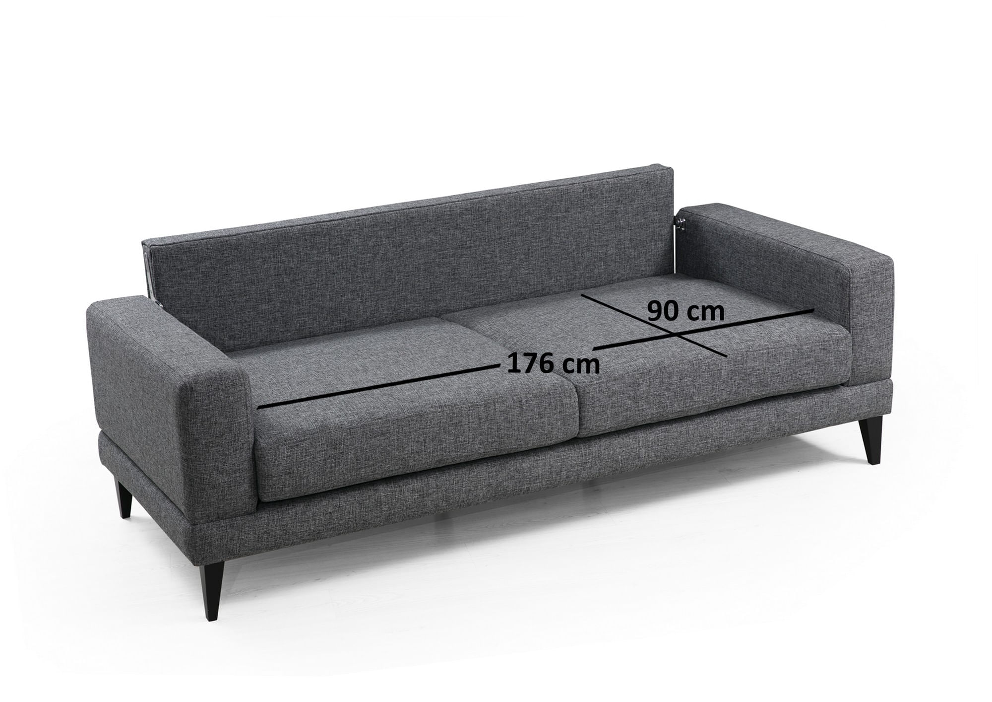 Canapea extensibila 3 locuri, Hanah Home, cadru lemn fag si PAL, gri inchis, 210x90x85 cm — imaginea 10