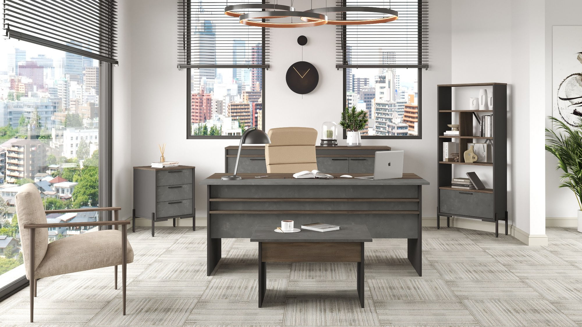 Set mobilier birou, Hanah Home, pal melaminat, argintiu antracit — imaginea 3