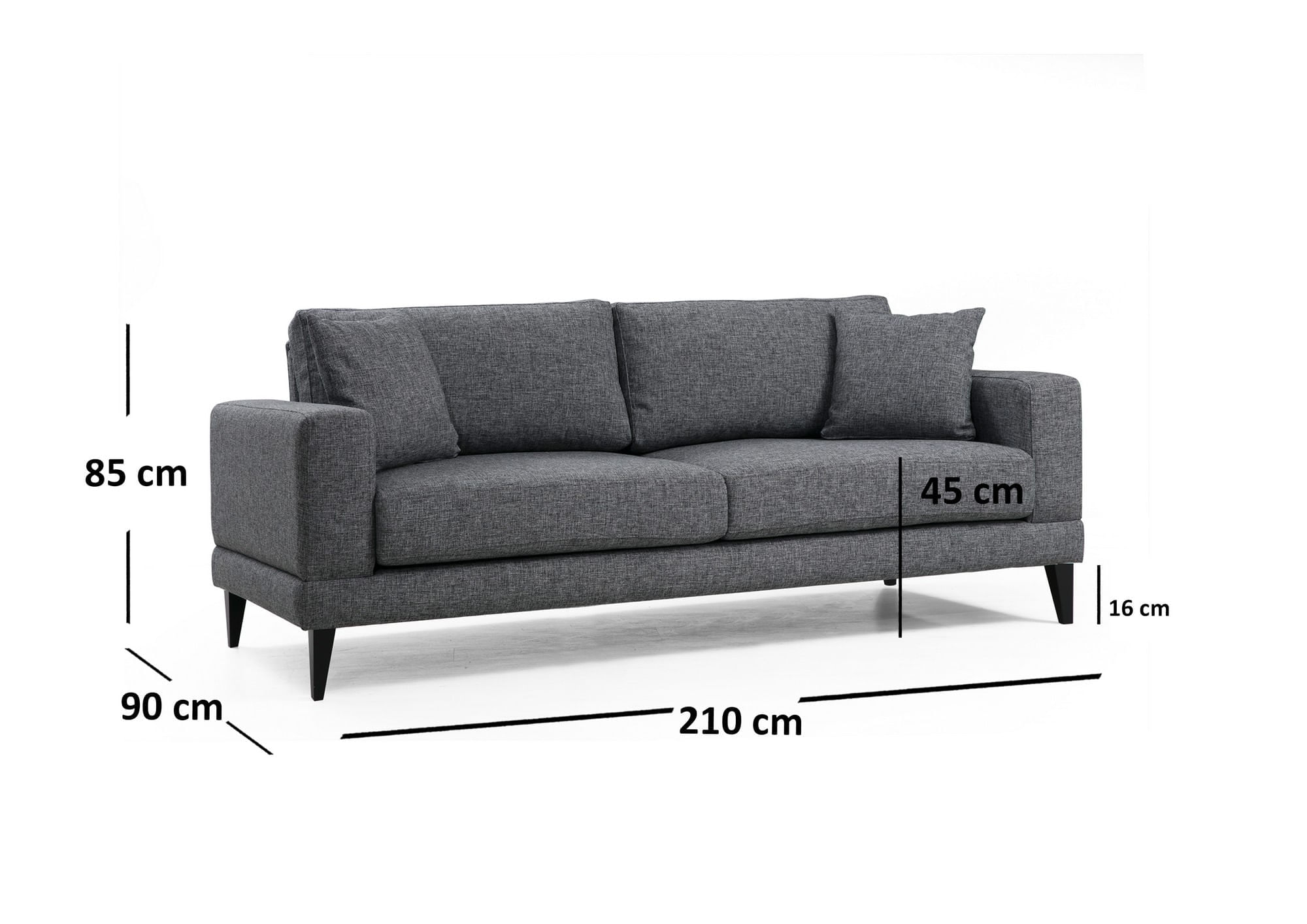 Canapea extensibila 3 locuri, Hanah Home, cadru lemn fag si PAL, gri inchis, 210x90x85 cm — imaginea 11