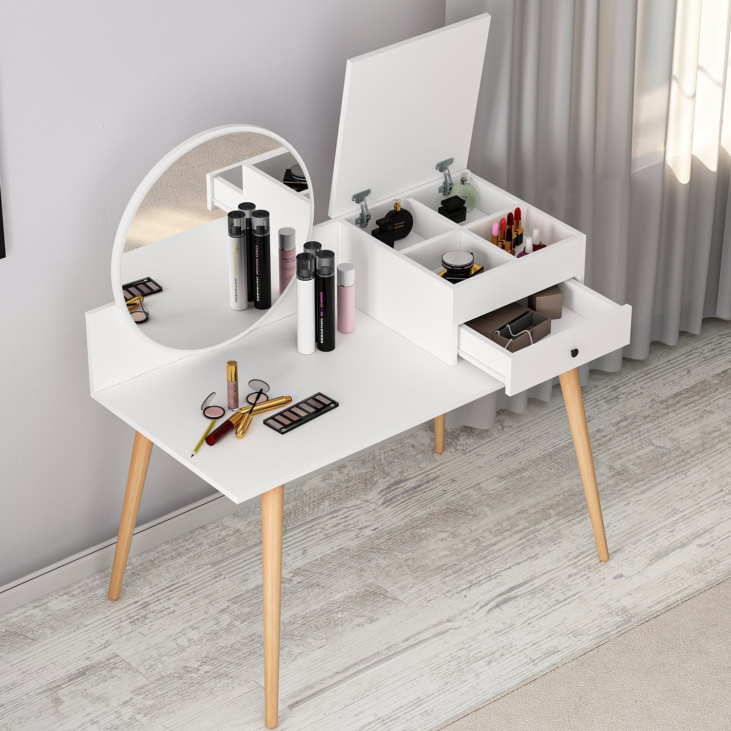 Masa de machiaj, Hanah Home, panou de particule melaminat, alb, 120x60x96 cm — imaginea 8