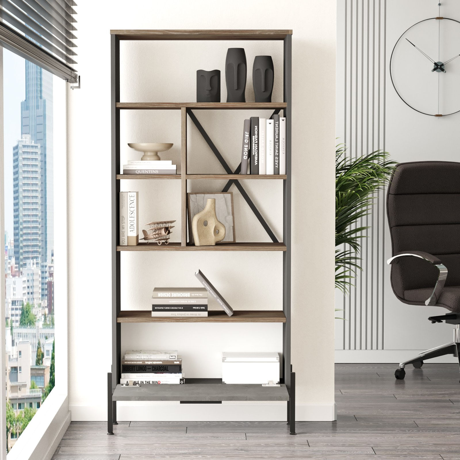 Set mobilier birou, Hanah Home, pal melaminat, argintiu antracit — imaginea 6