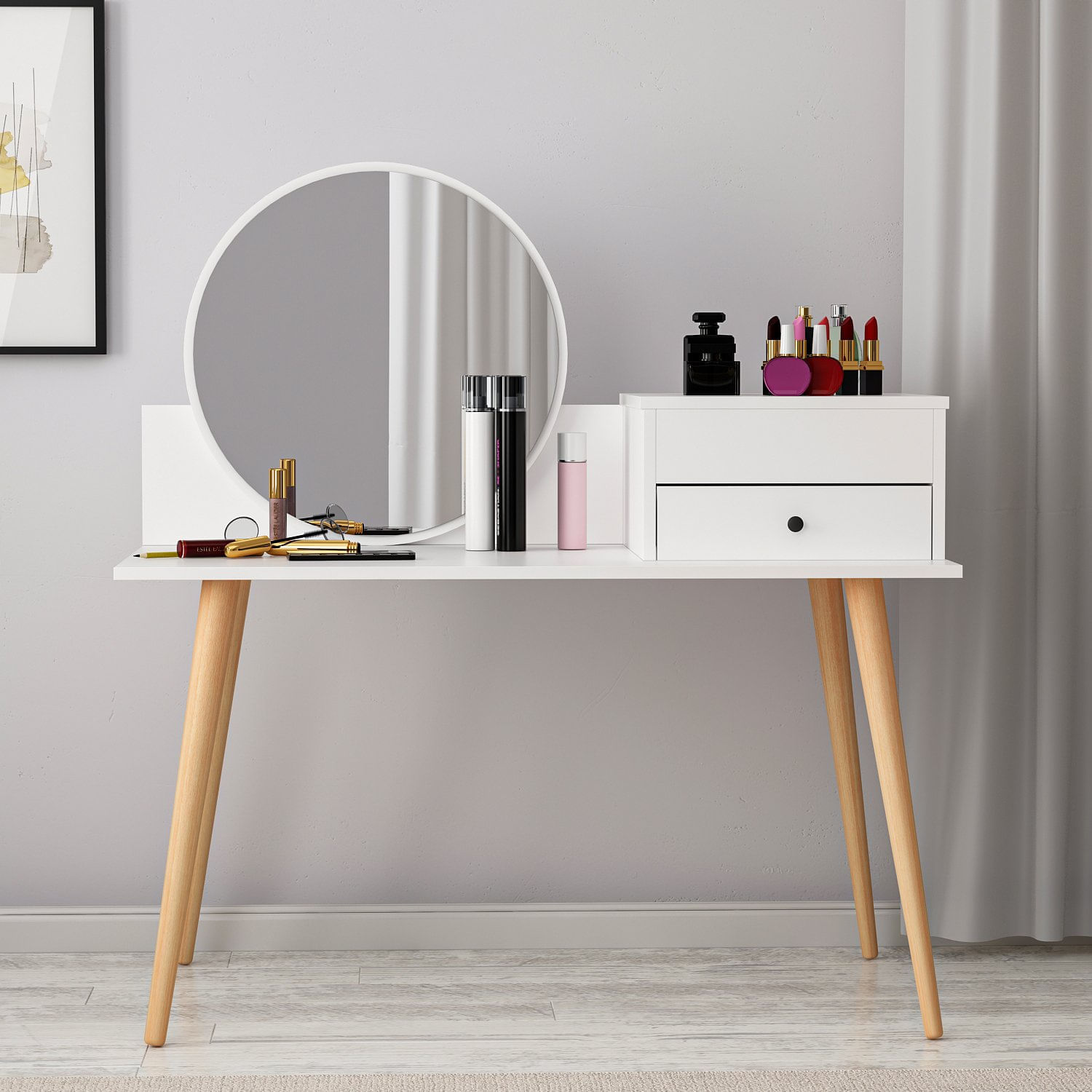 Masa de machiaj, Hanah Home, panou de particule melaminat, alb, 120x60x96 cm — imaginea 9