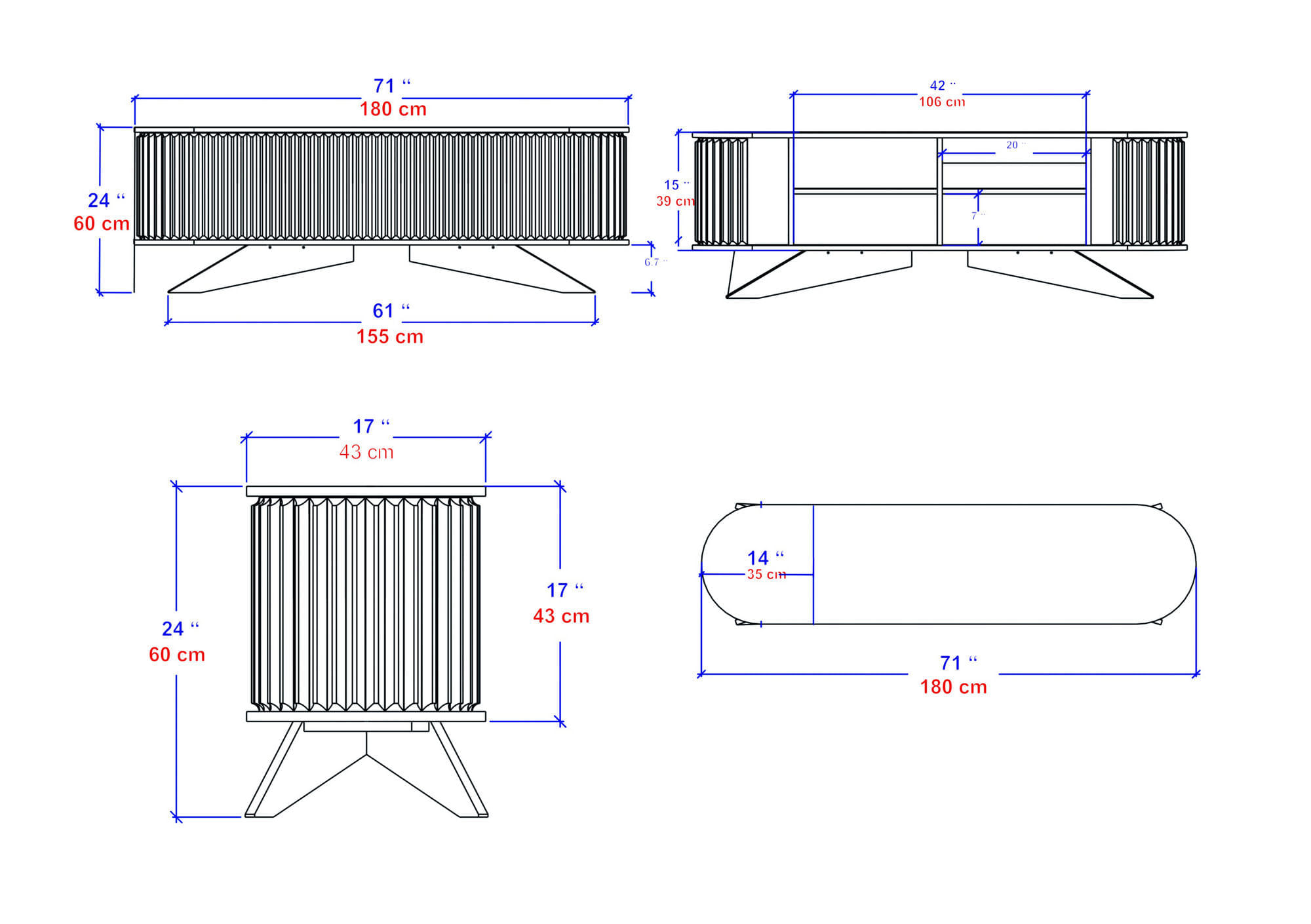 Comoda tv, Hanah Home, pal melaminat, antracit si alb, 180x43x60 cm — imaginea 13
