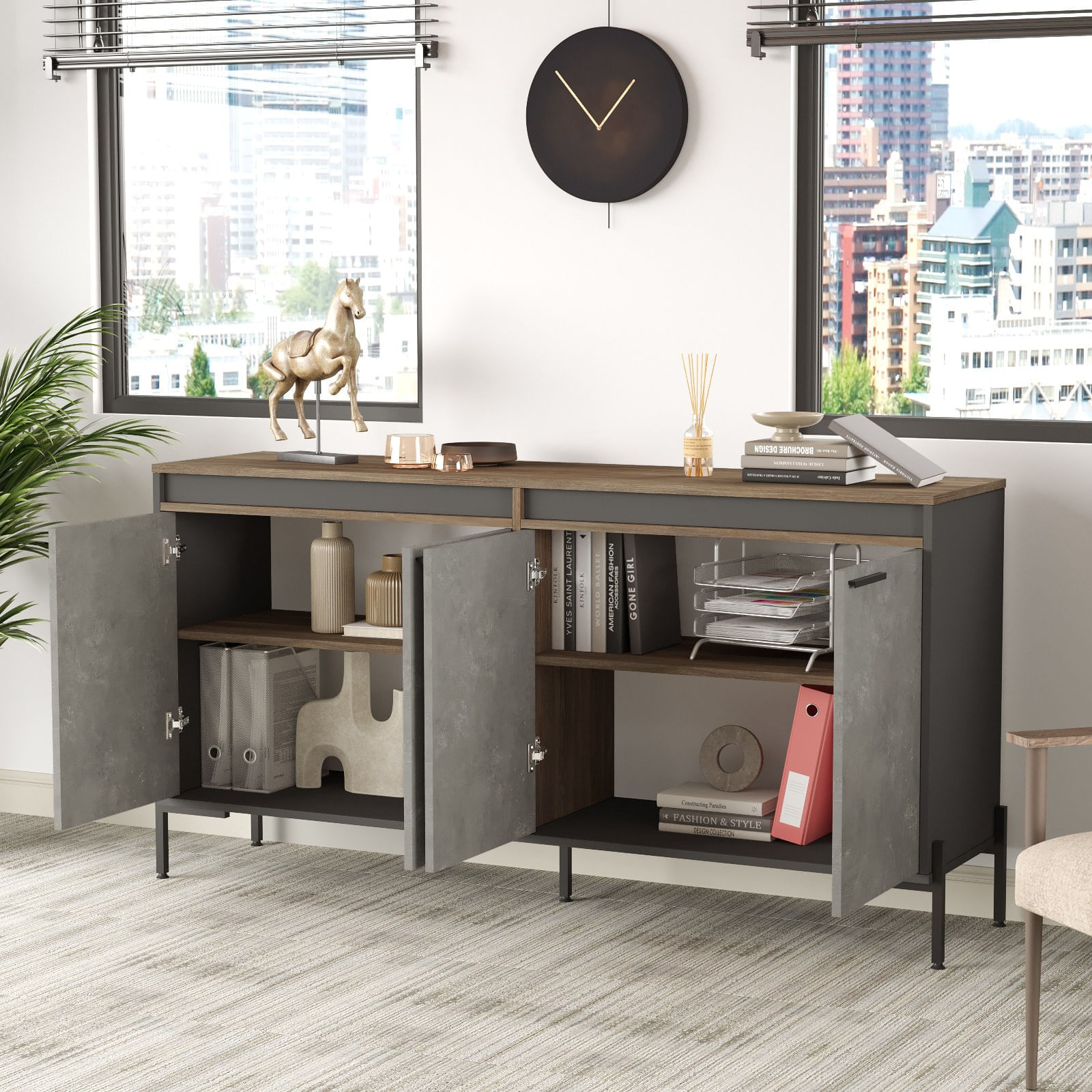 Set mobilier birou, Hanah Home, pal melaminat, argintiu antracit — imaginea 7