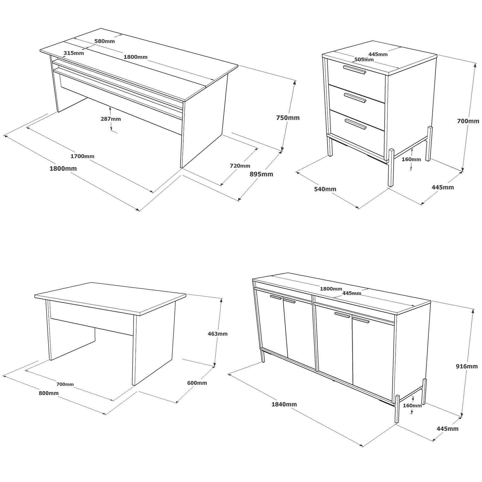 Set mobilier birou, Hanah Home, pal melaminat, argintiu antracit — imaginea 8