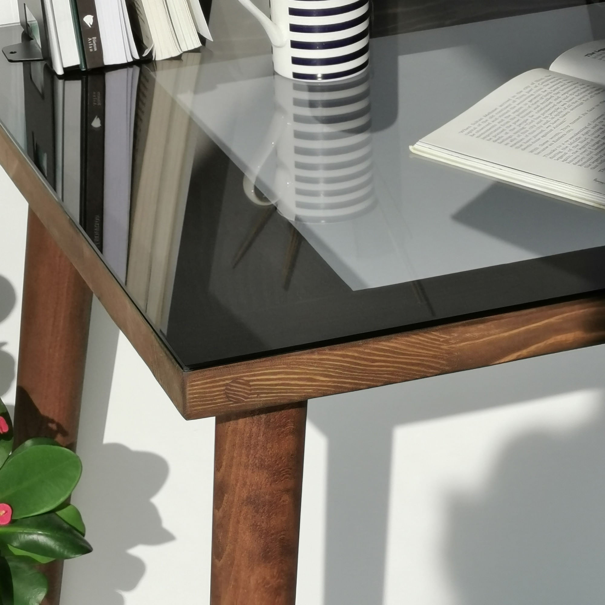 Birou de studiu, Hanah Home, lemn masiv de pin, sticla calita, nuc, 110x60x73 cm — imaginea 8