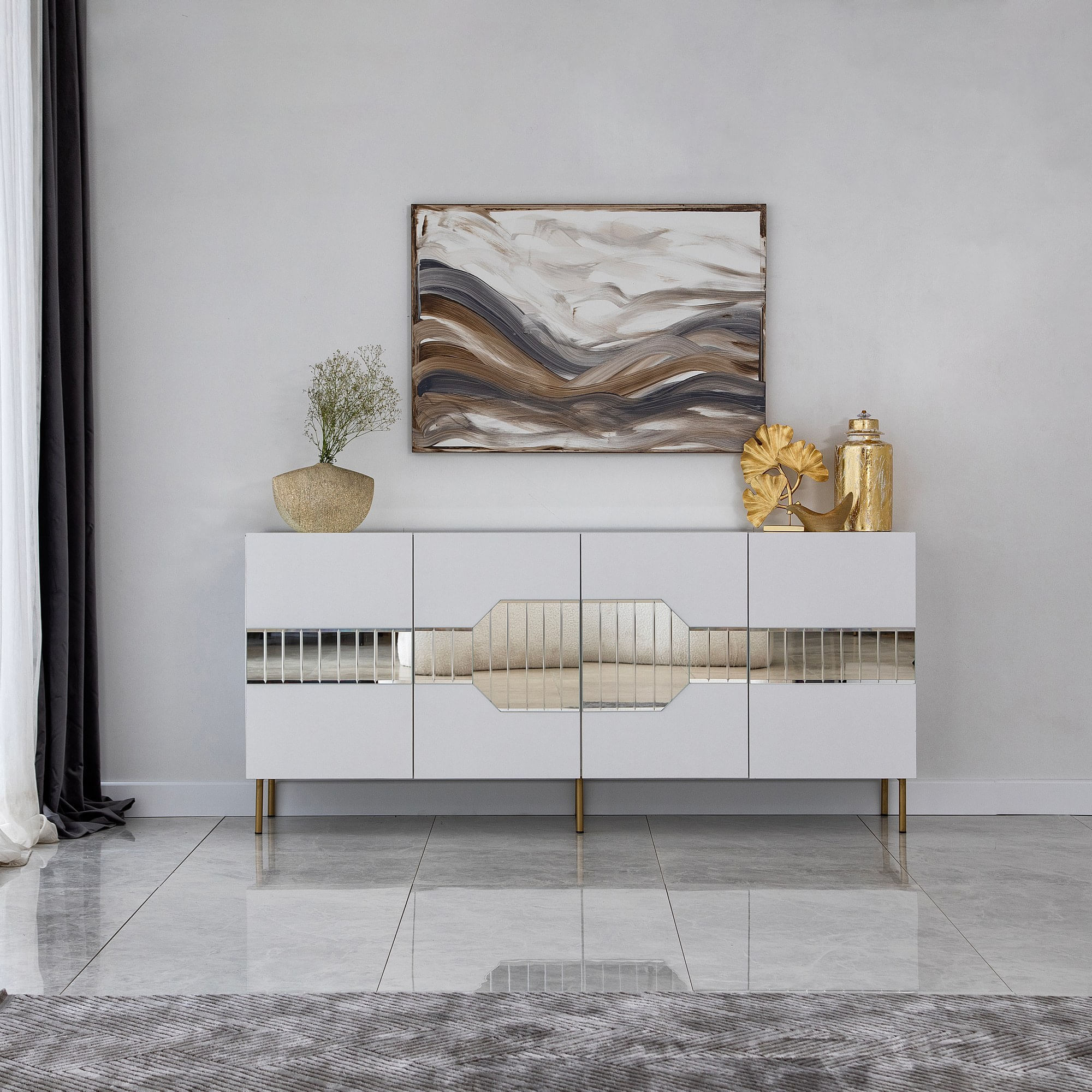 Consola, Hanah Home, pal melaminat, alb auriu, 180x40x80 cm, 552NOS1804 — imaginea 2