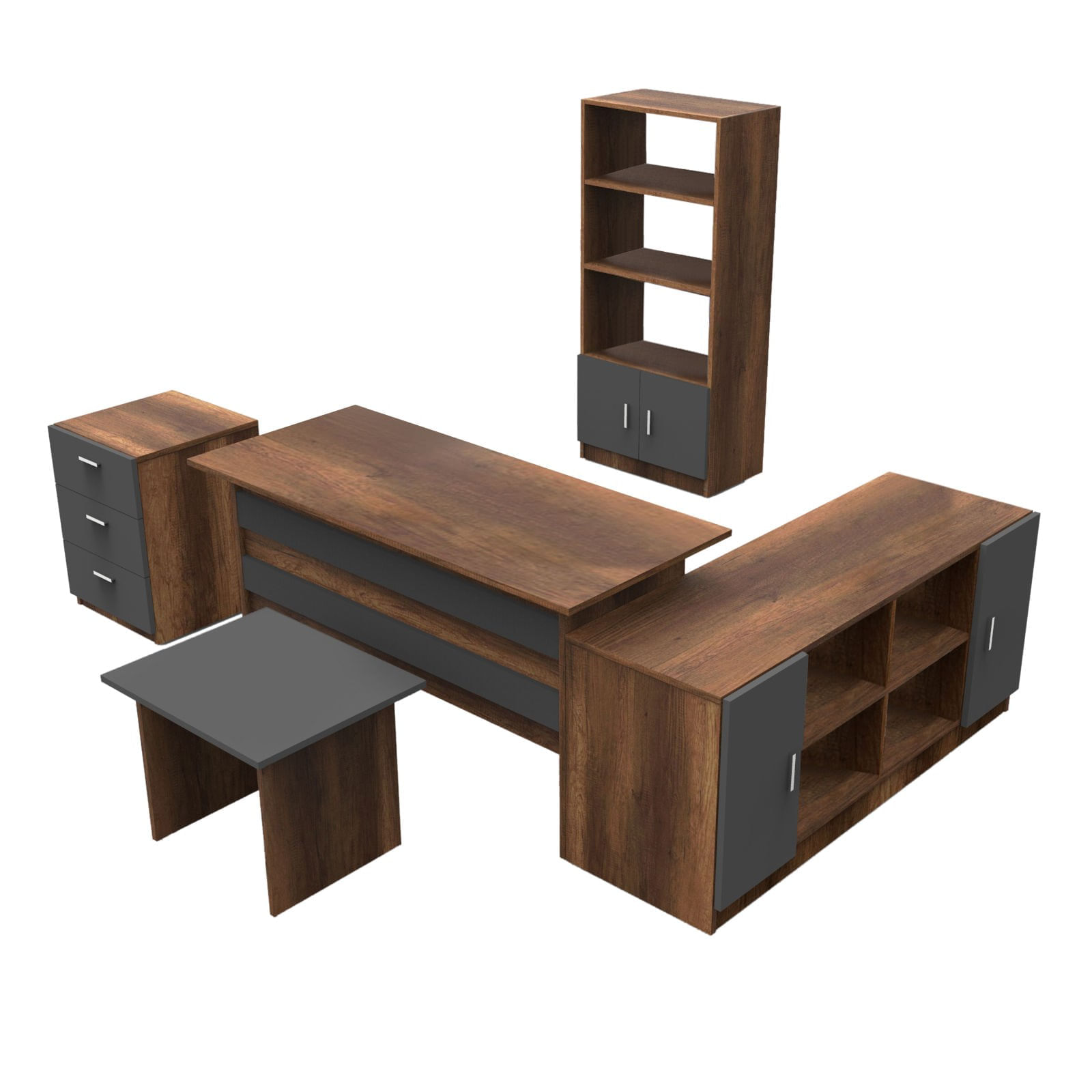 Set mobilier birou, Hanah Home, pal melaminat, nuc si antracit, 956LCS2122