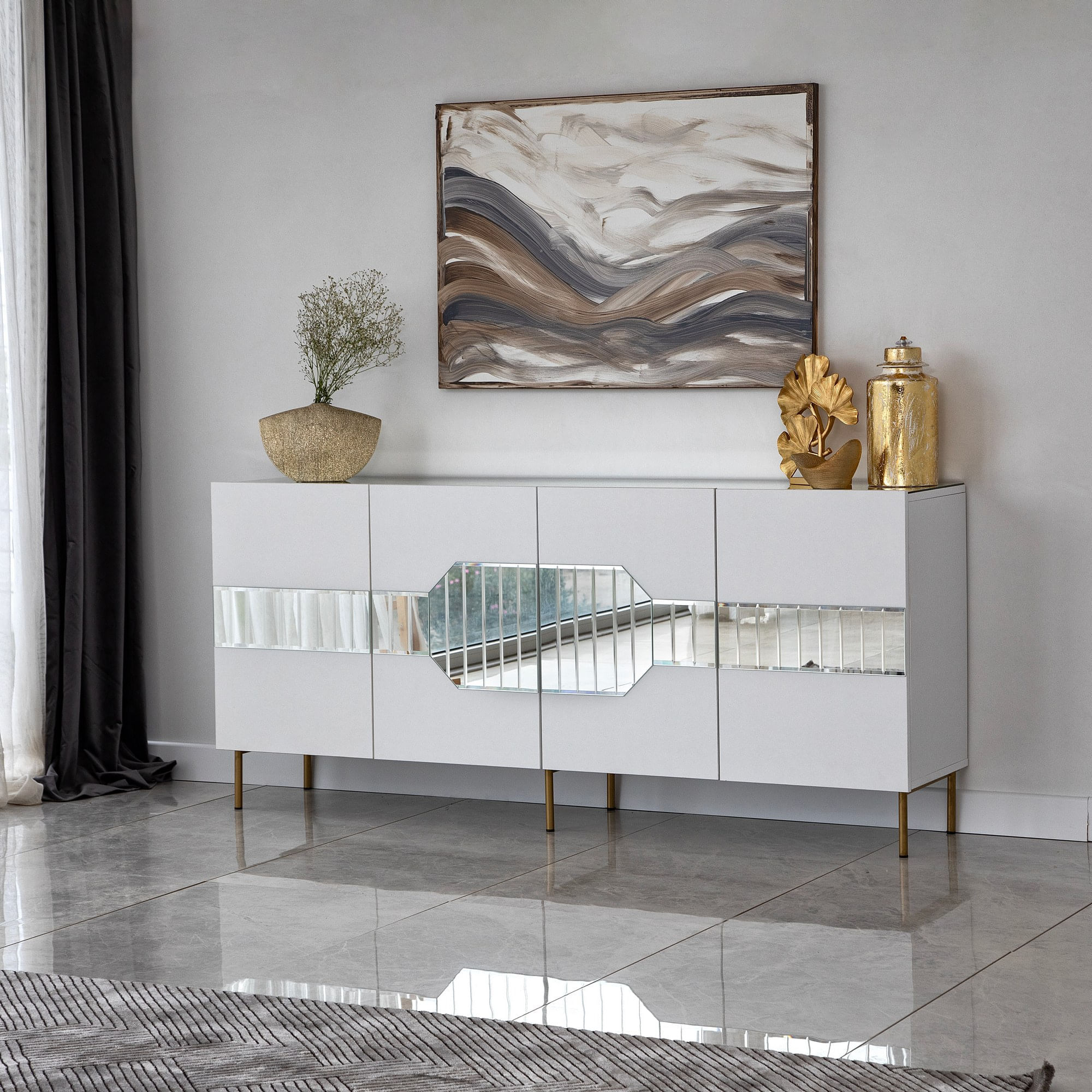 Consola, Hanah Home, pal melaminat, alb auriu, 180x40x80 cm, 552NOS1804 — imaginea 4