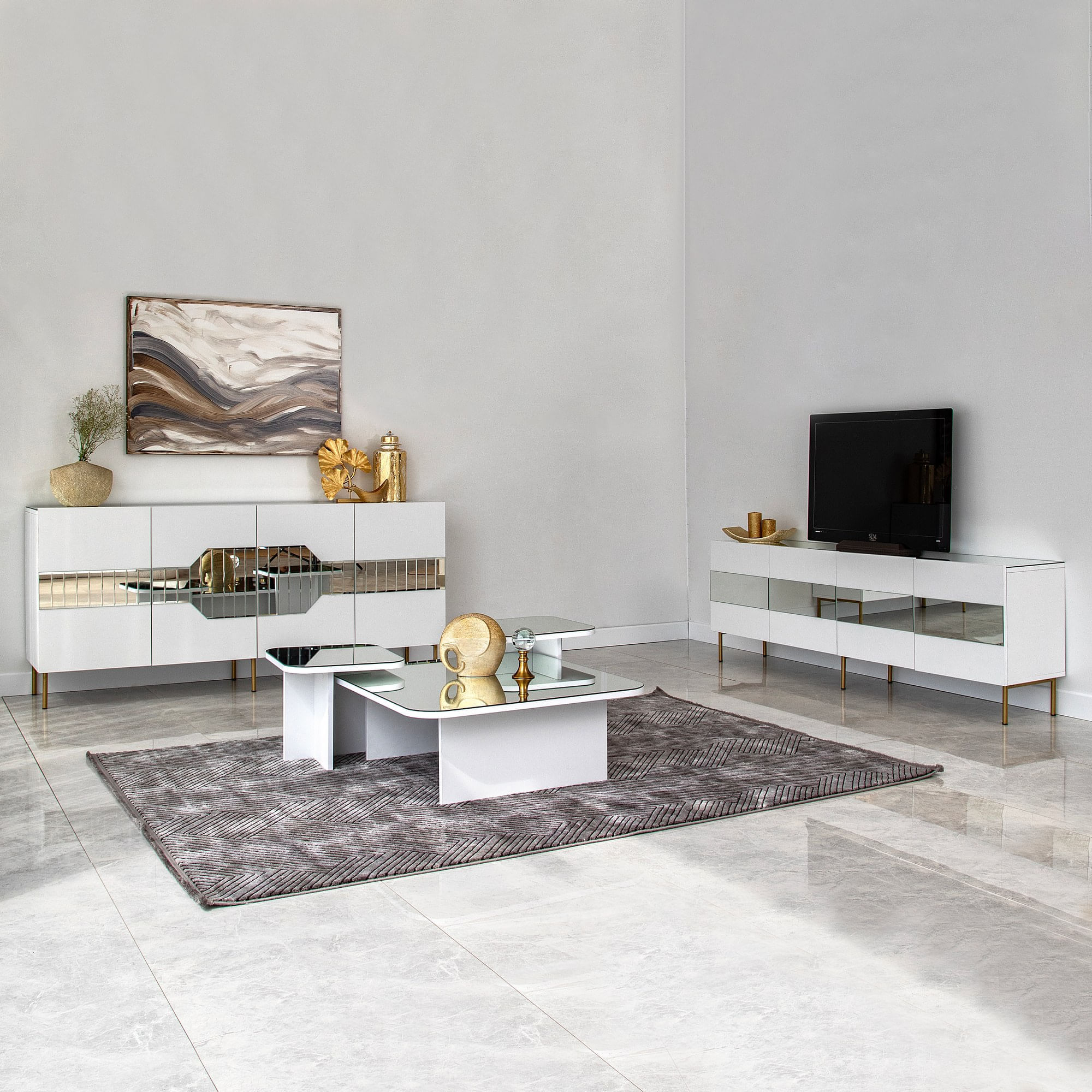 Consola, Hanah Home, pal melaminat, alb auriu, 180x40x80 cm, 552NOS1804 — imaginea 5